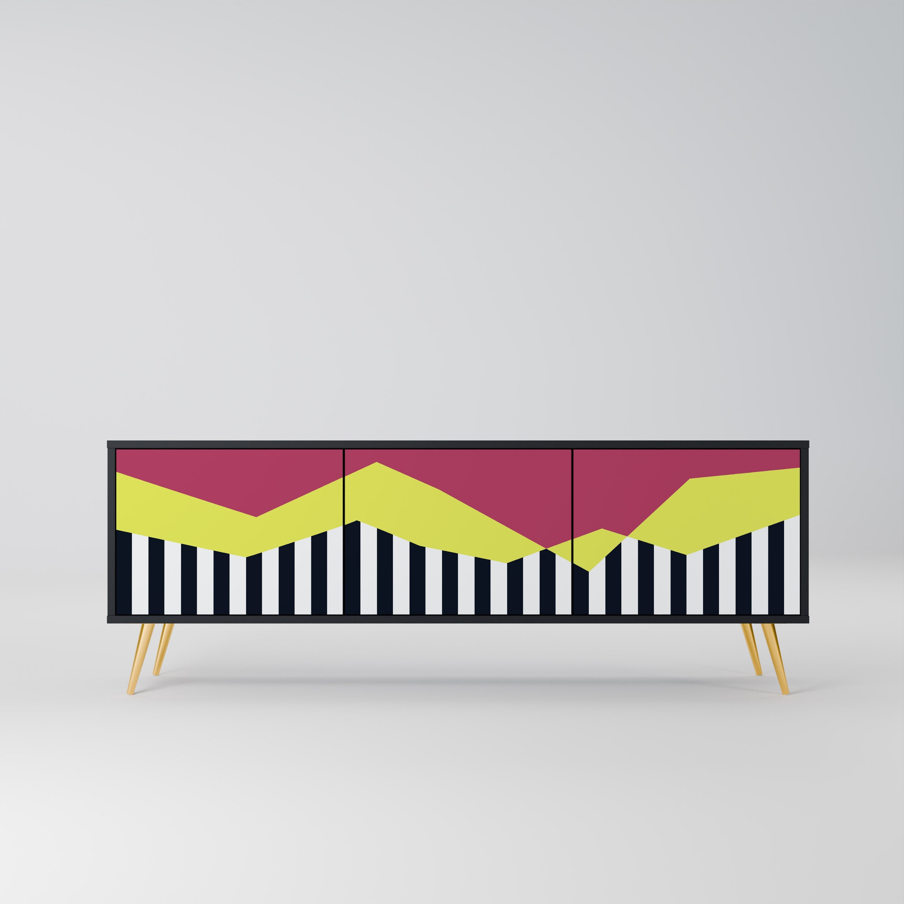 PIANO FANTASY Móvel de TV com 3 Portas em Acabamento Preto