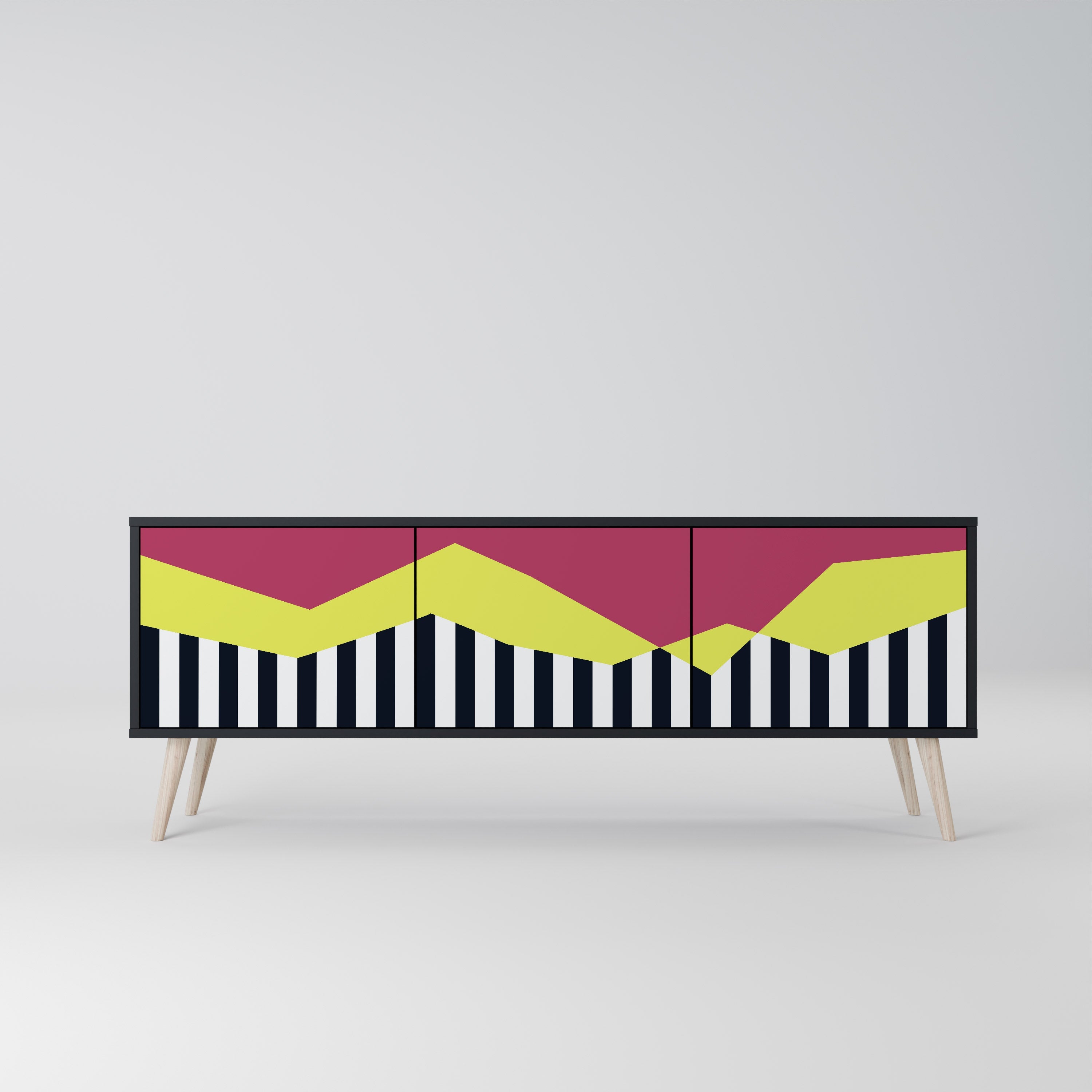 PIANO FANTASY Móvel de TV com 3 Portas em Acabamento Preto