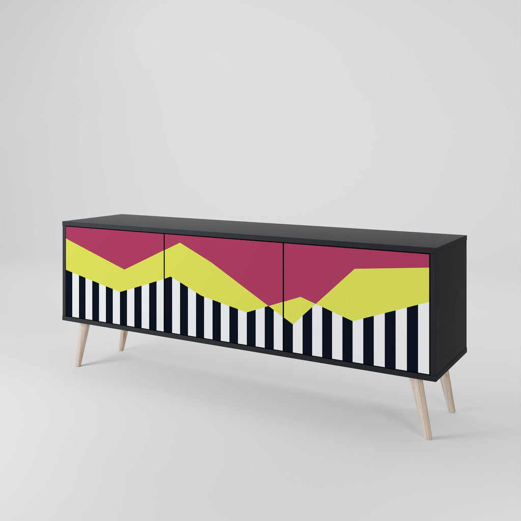 PIANO FANTASY Móvel de TV com 3 Portas em Acabamento Preto