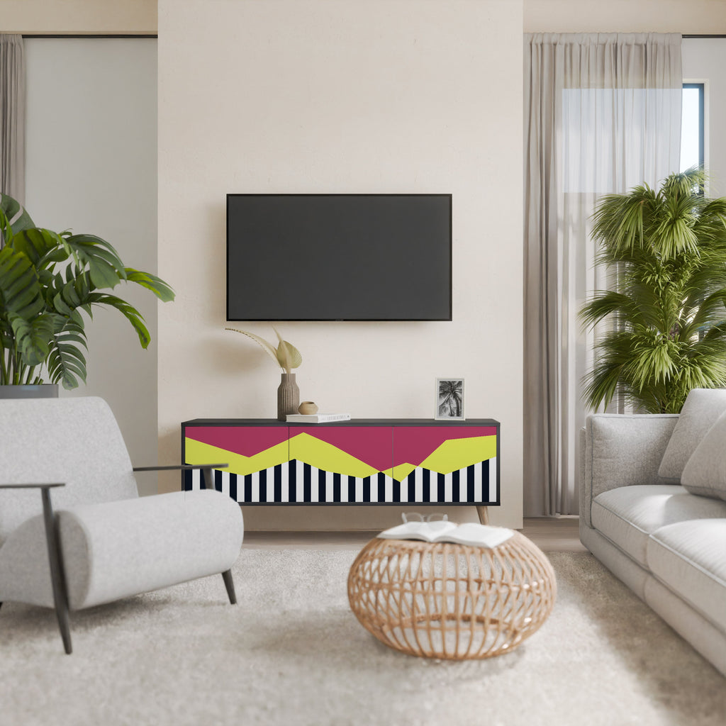 PIANO FANTASY Móvel de TV com 3 Portas em Acabamento Preto