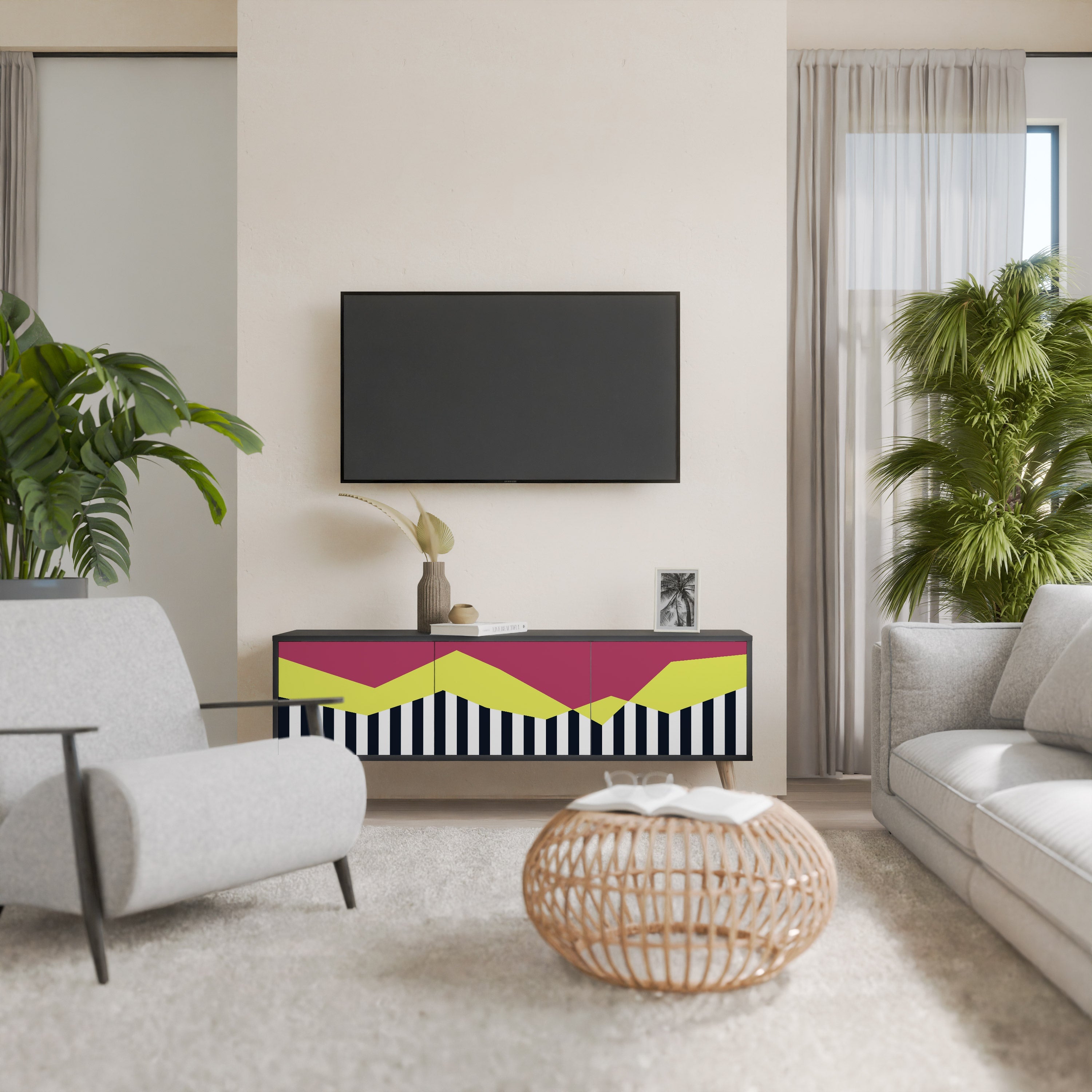 PIANO FANTASY Móvel de TV com 3 Portas em Acabamento Preto