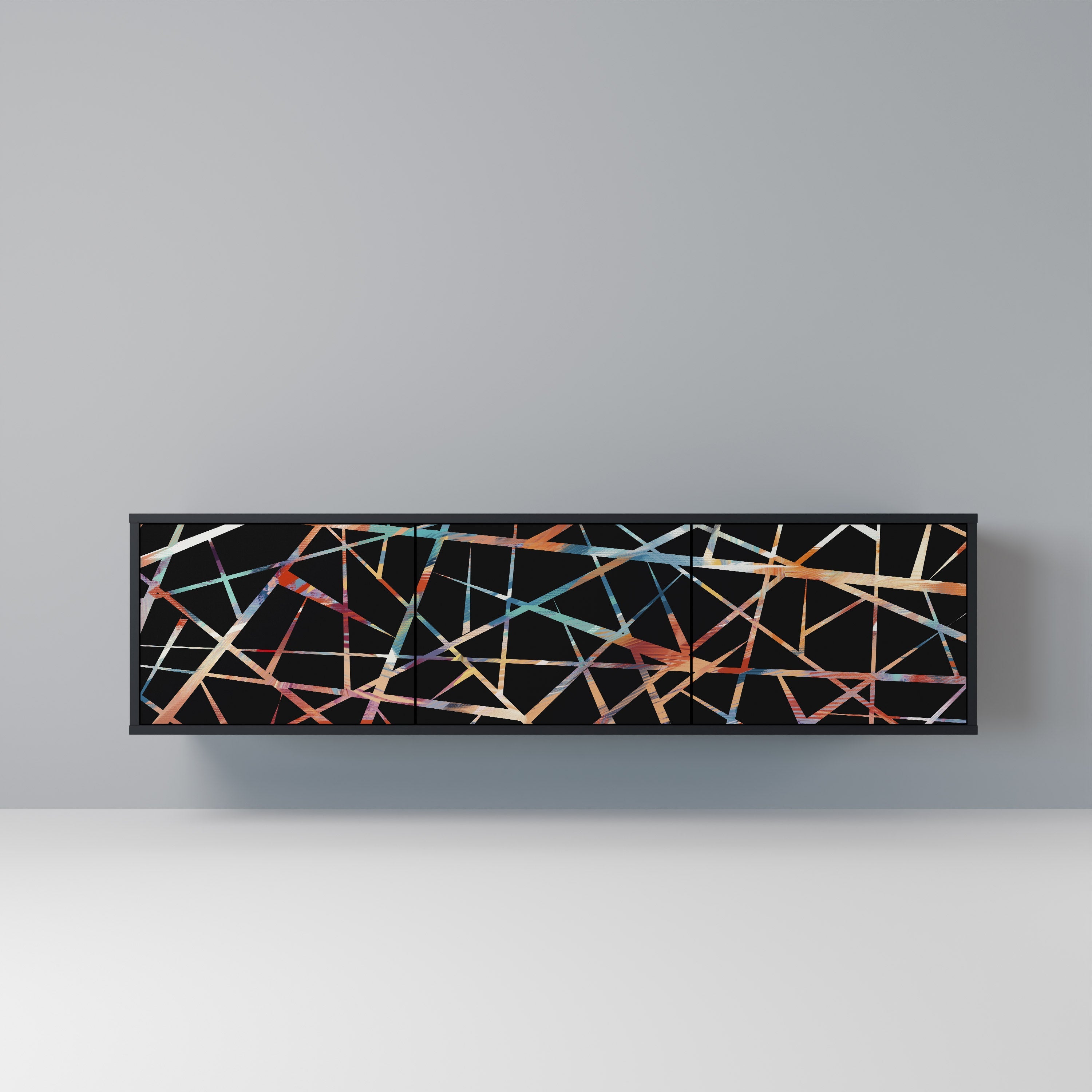 POLYGON VERVE Móvel de TV com 3 Portas em Acabamento Preto