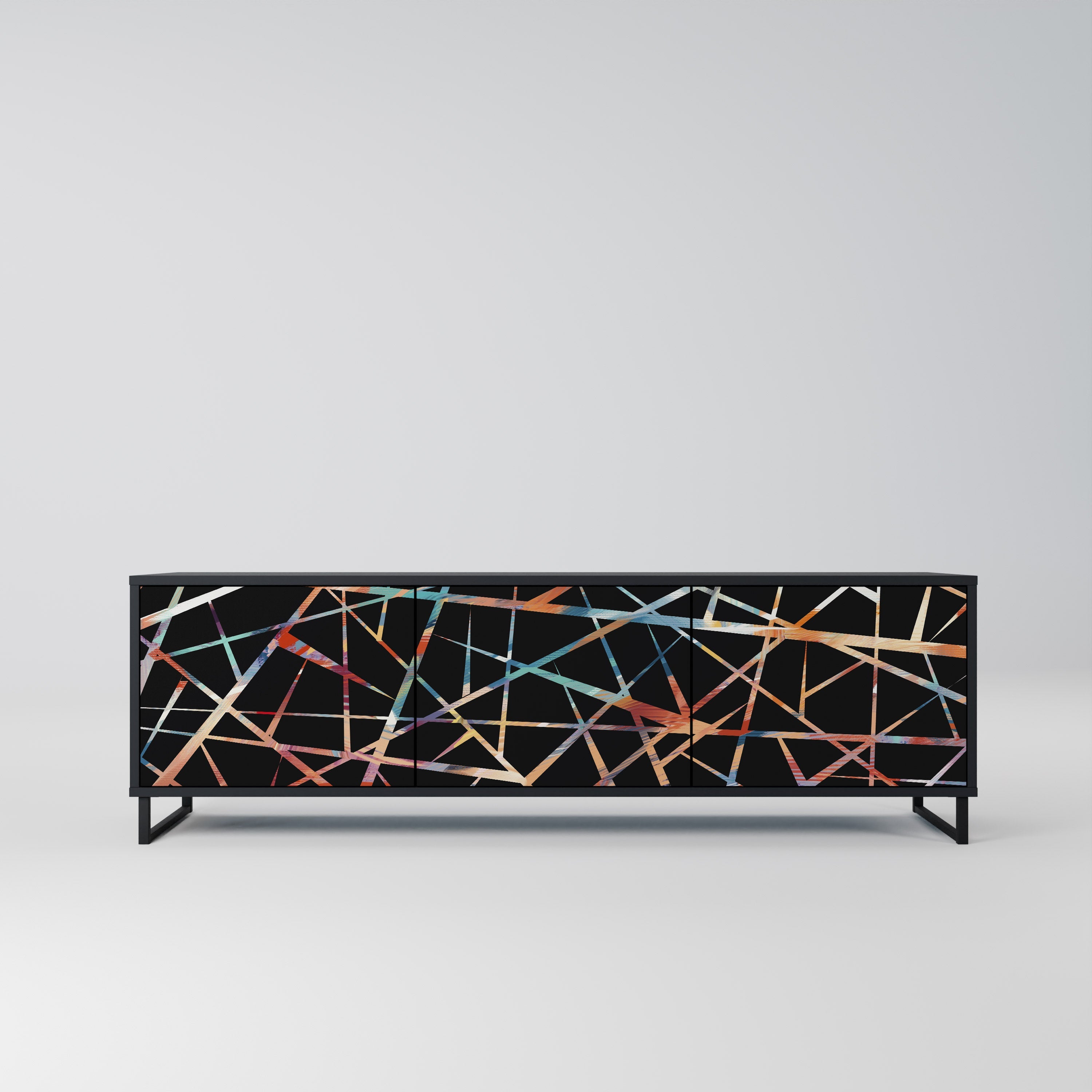 POLYGON VERVE Móvel de TV com 3 Portas em Acabamento Preto