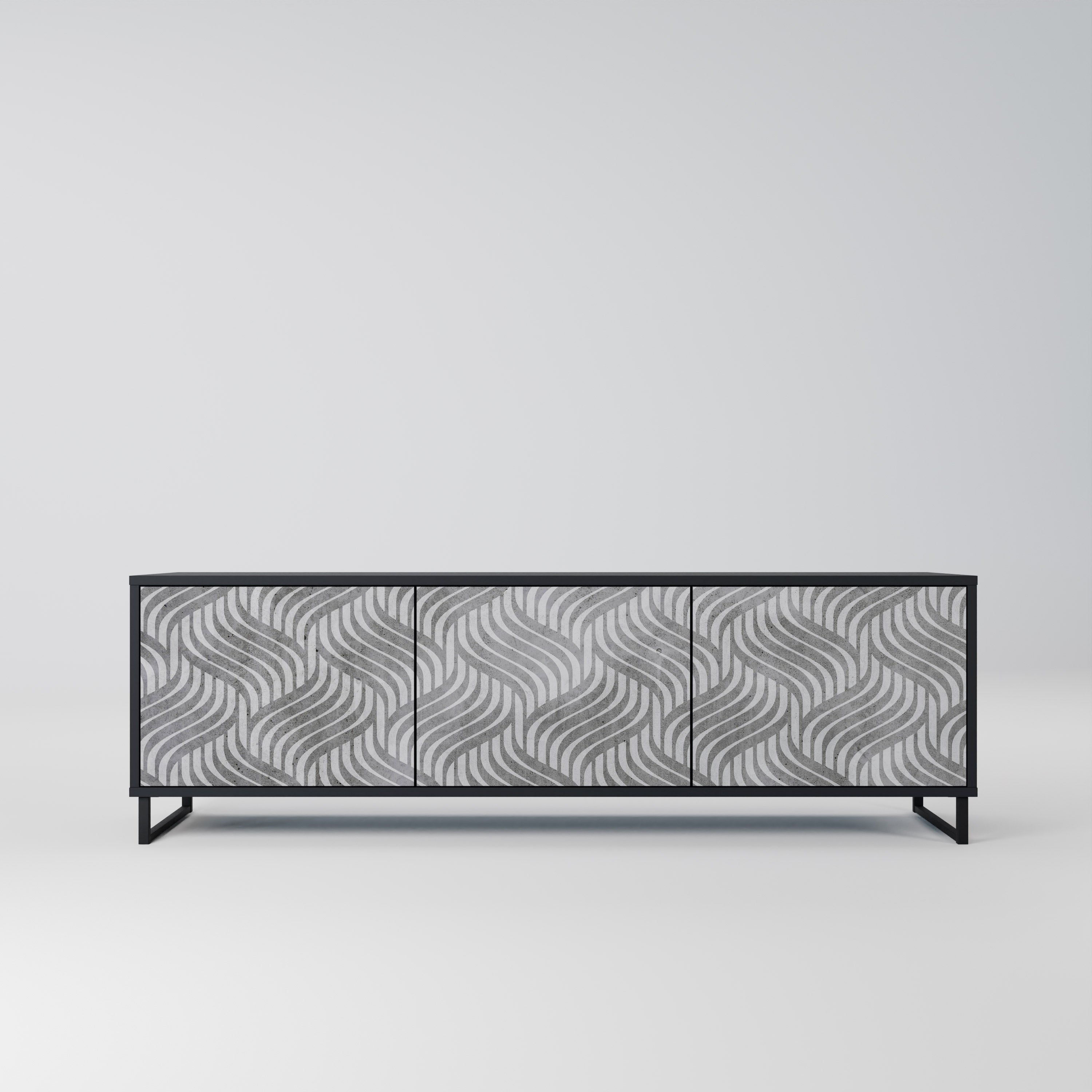 CONCRETE MOVEMENT Móvel de TV com 3 Portas em Acabamento Preto