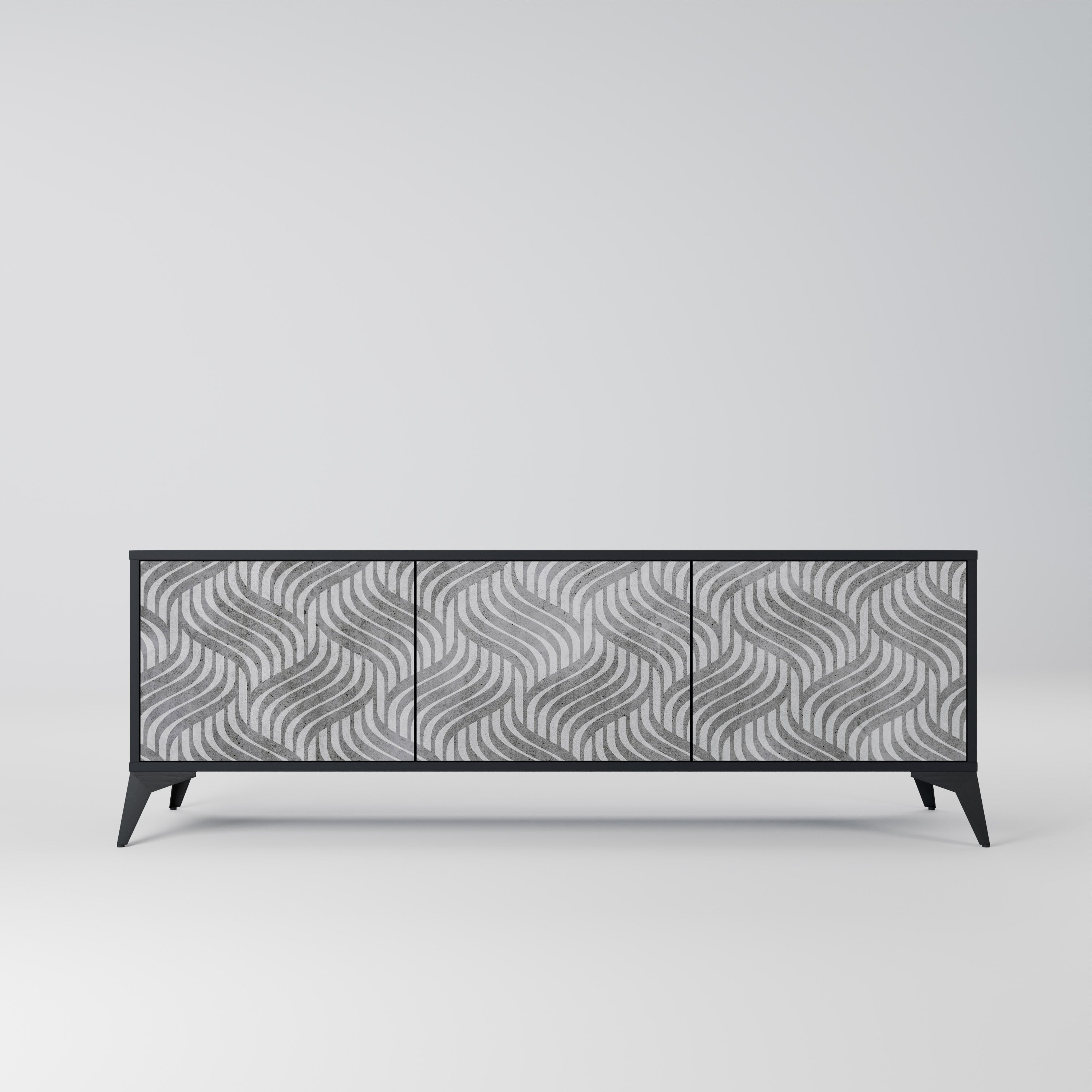 CONCRETE MOVEMENT Móvel de TV com 3 Portas em Acabamento Preto