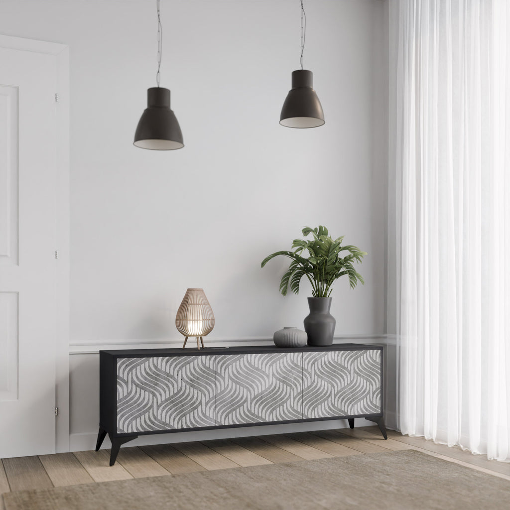 CONCRETE MOVEMENT Móvel de TV com 3 Portas em Acabamento Preto