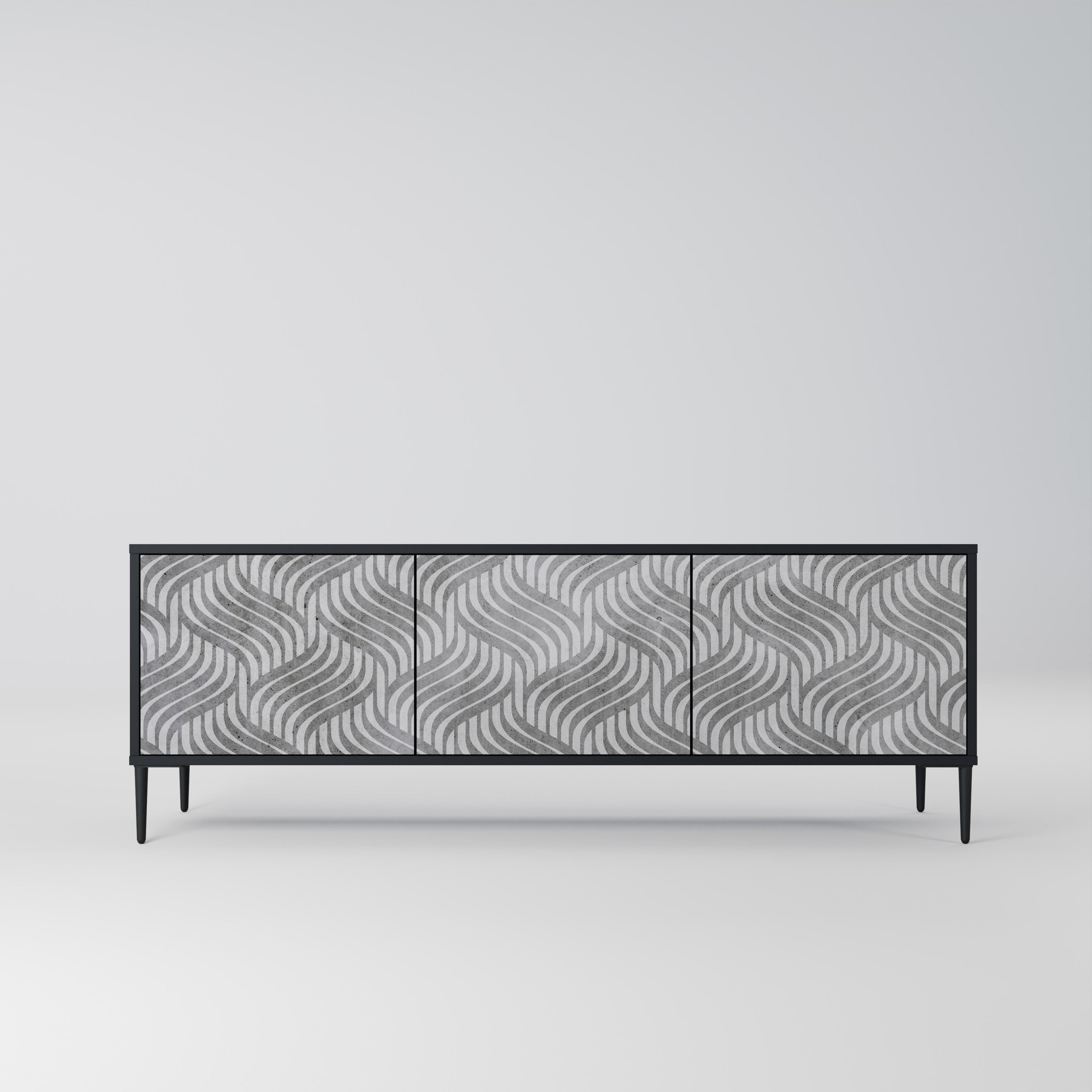 CONCRETE MOVEMENT Móvel de TV com 3 Portas em Acabamento Preto