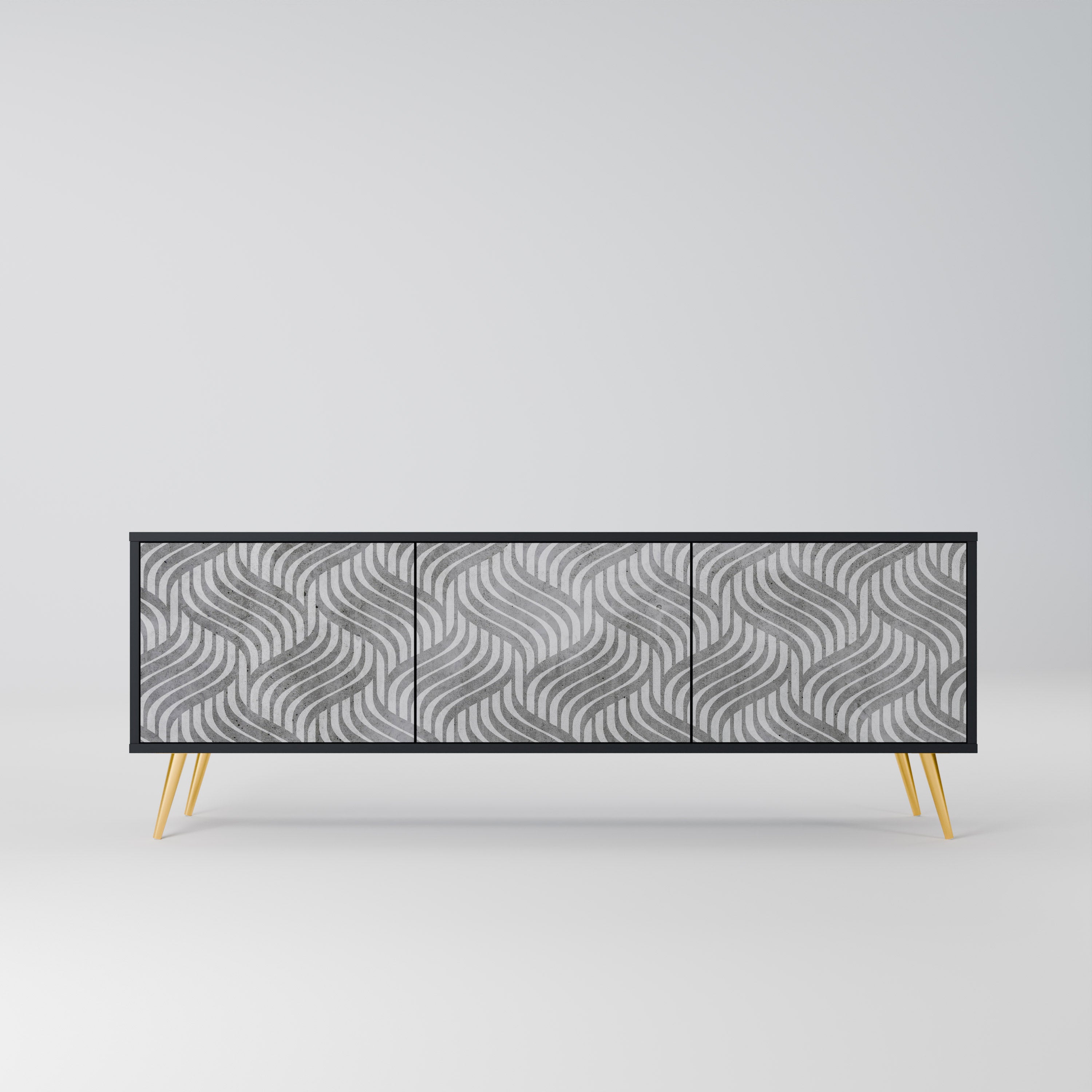 CONCRETE MOVEMENT Móvel de TV com 3 Portas em Acabamento Preto