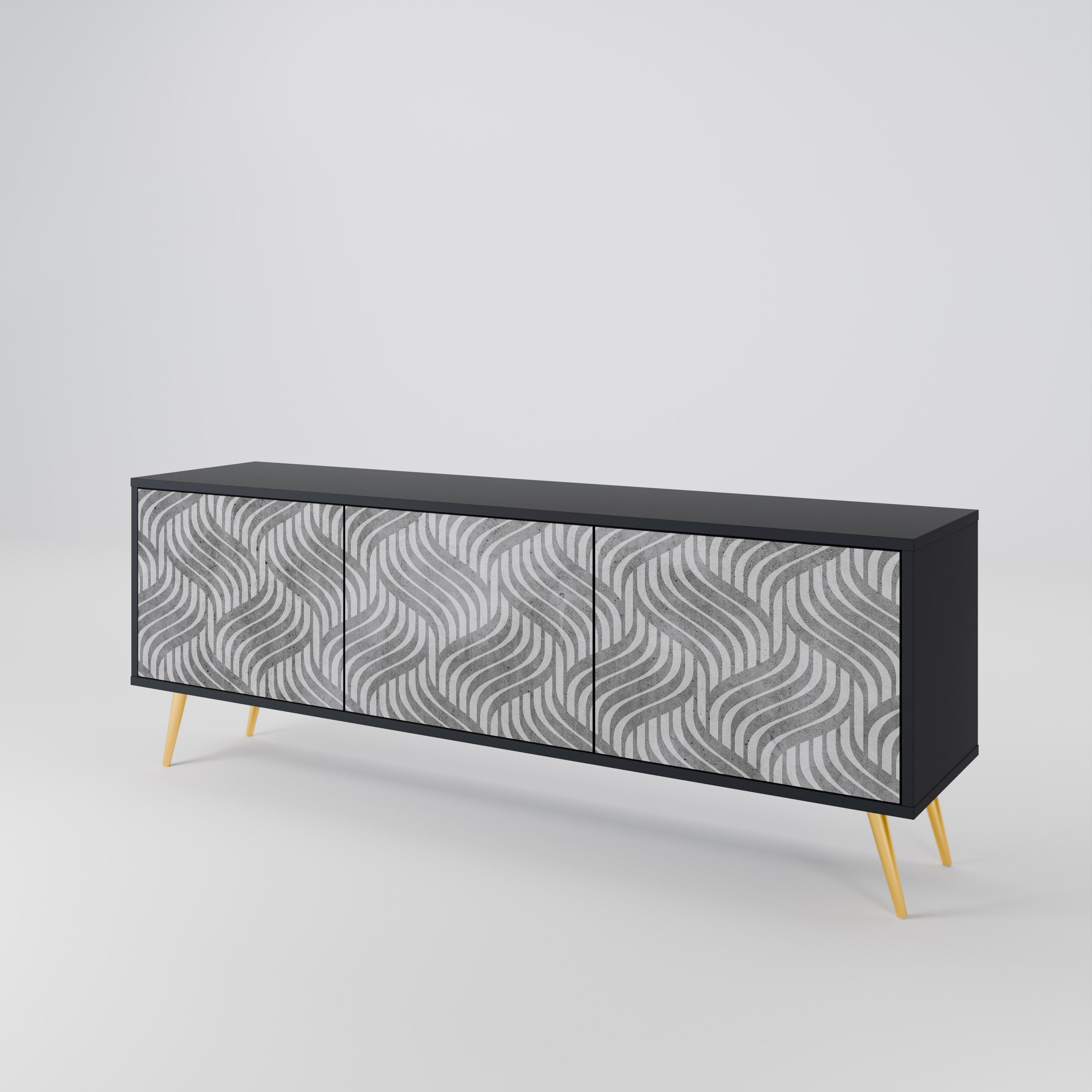 CONCRETE MOVEMENT Móvel de TV com 3 Portas em Acabamento Preto