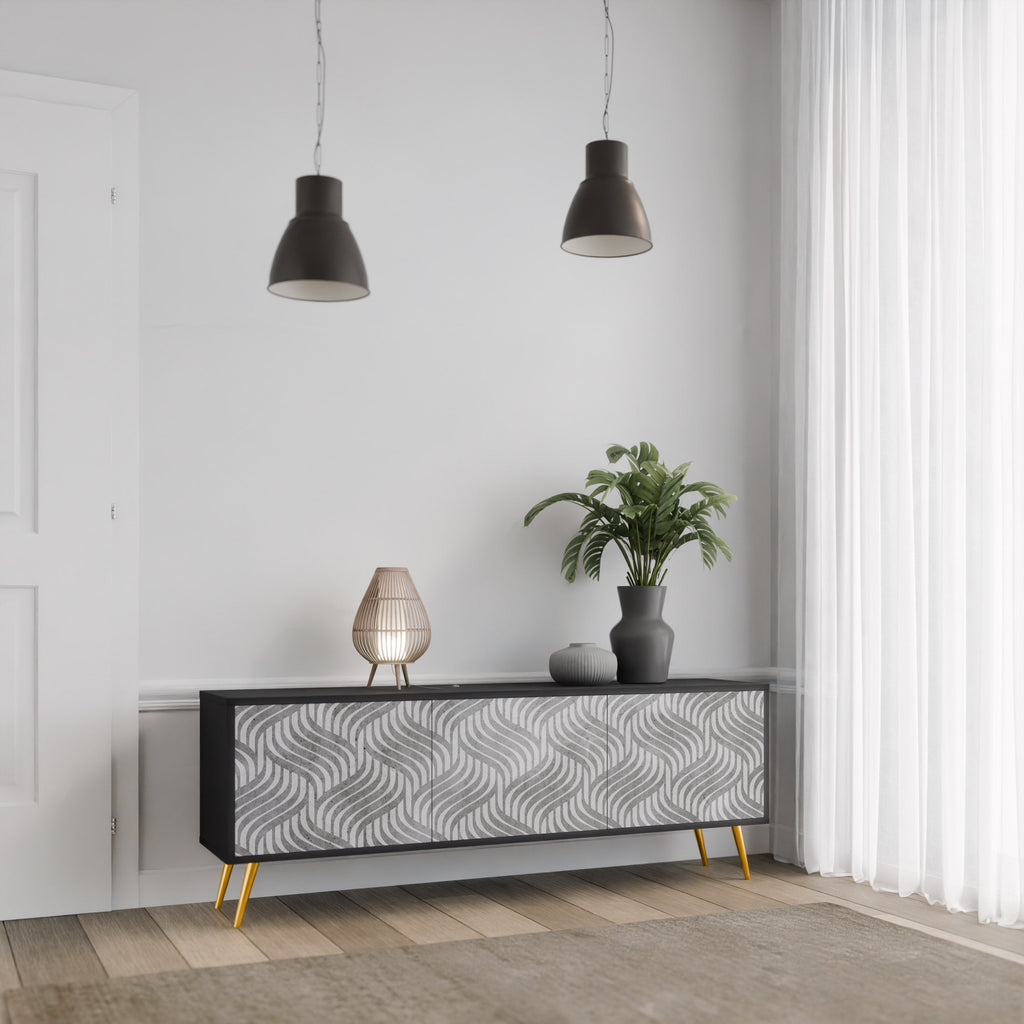 CONCRETE MOVEMENT Móvel de TV com 3 Portas em Acabamento Preto