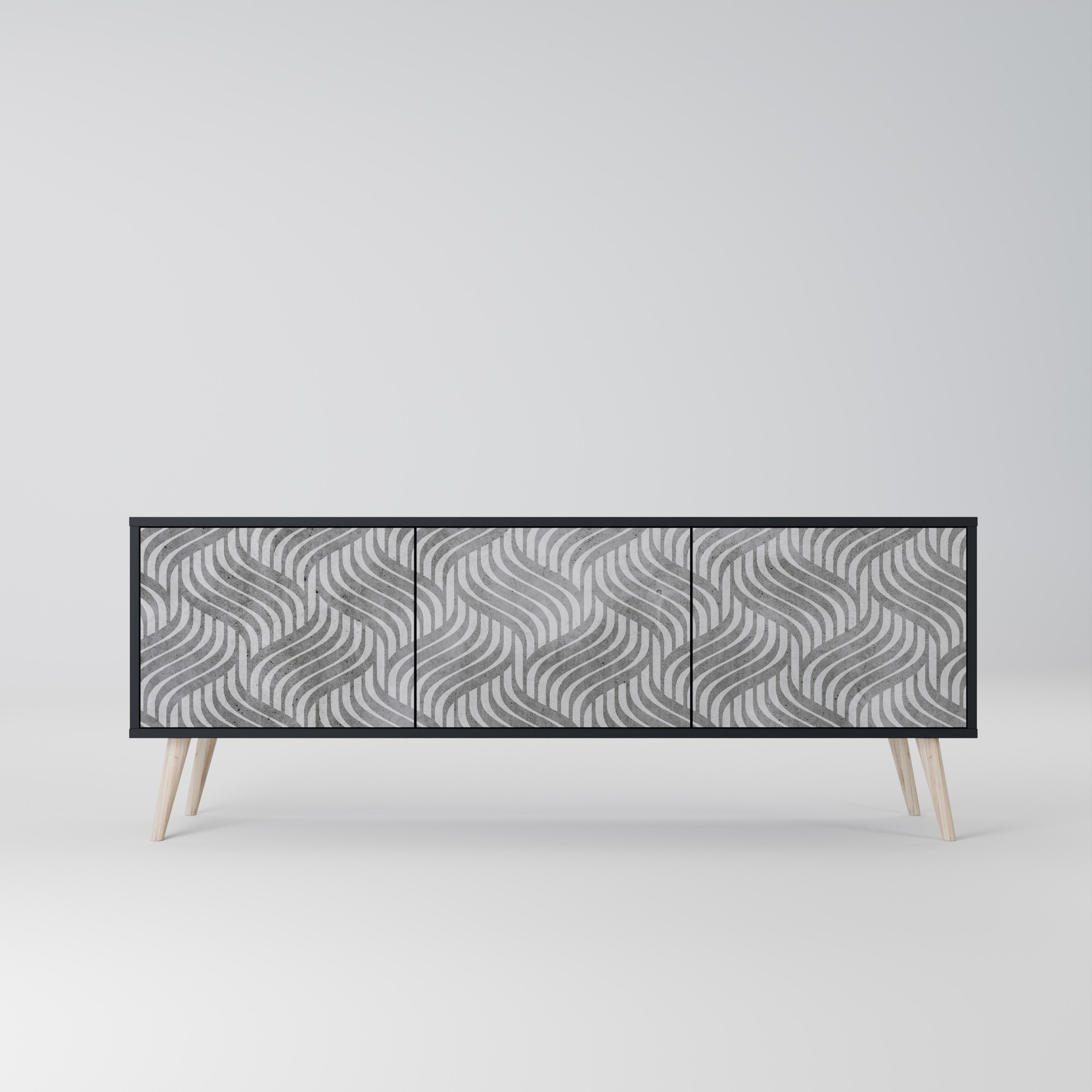 CONCRETE MOVEMENT Móvel de TV com 3 Portas em Acabamento Preto