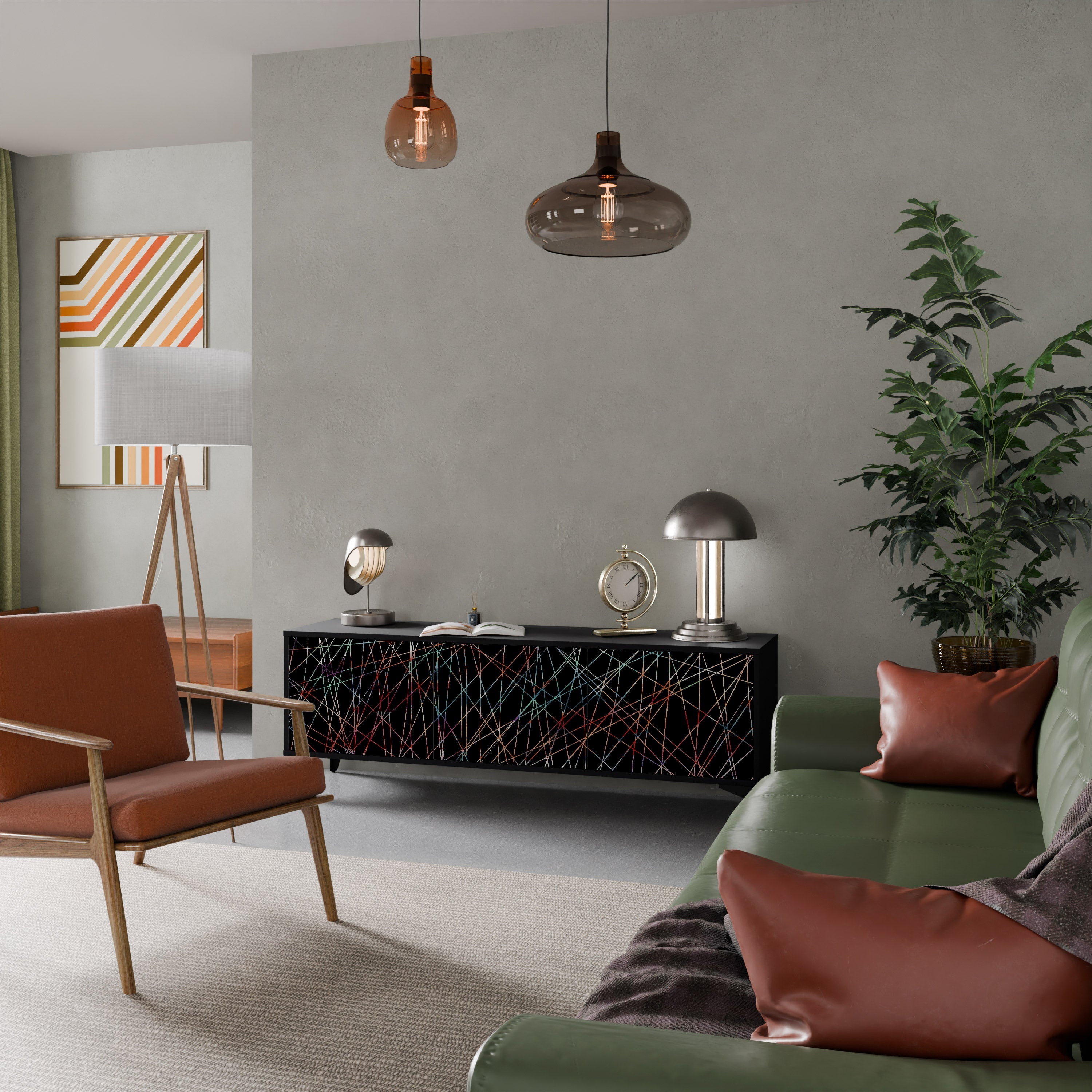 LUMINOUS SNARE 3-Door TV Stand in Black Finish