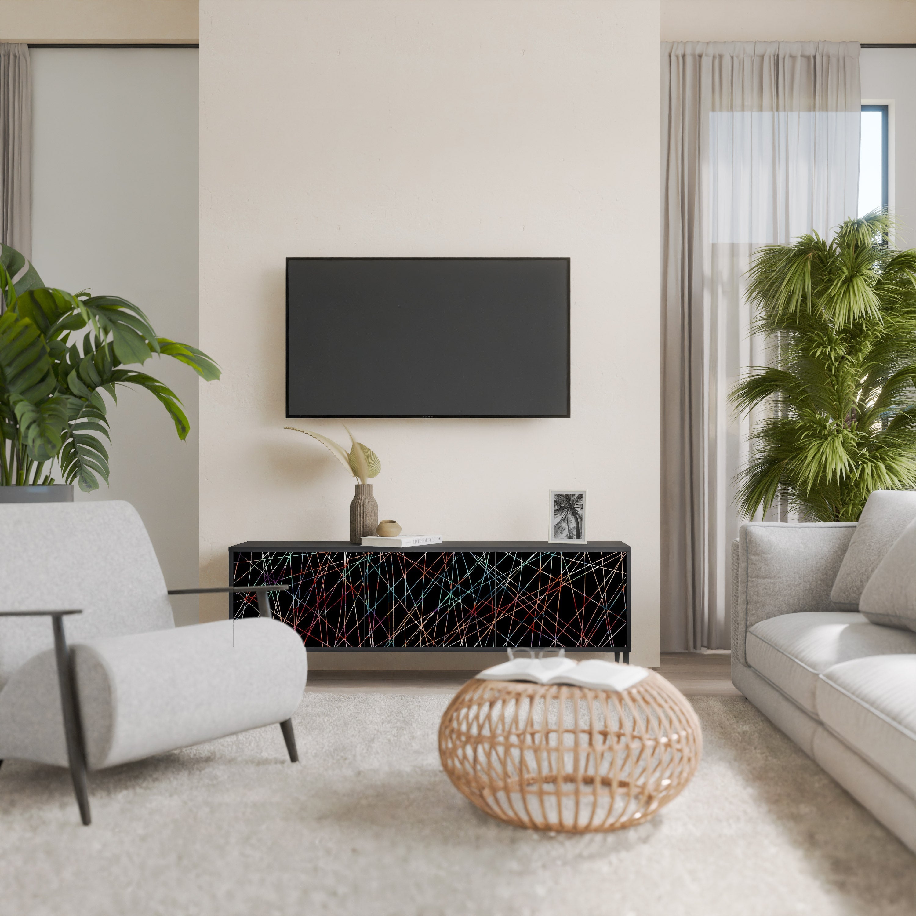 LUMINOUS SNARE Móvel de TV com 3 Portas em Acabamento Preto