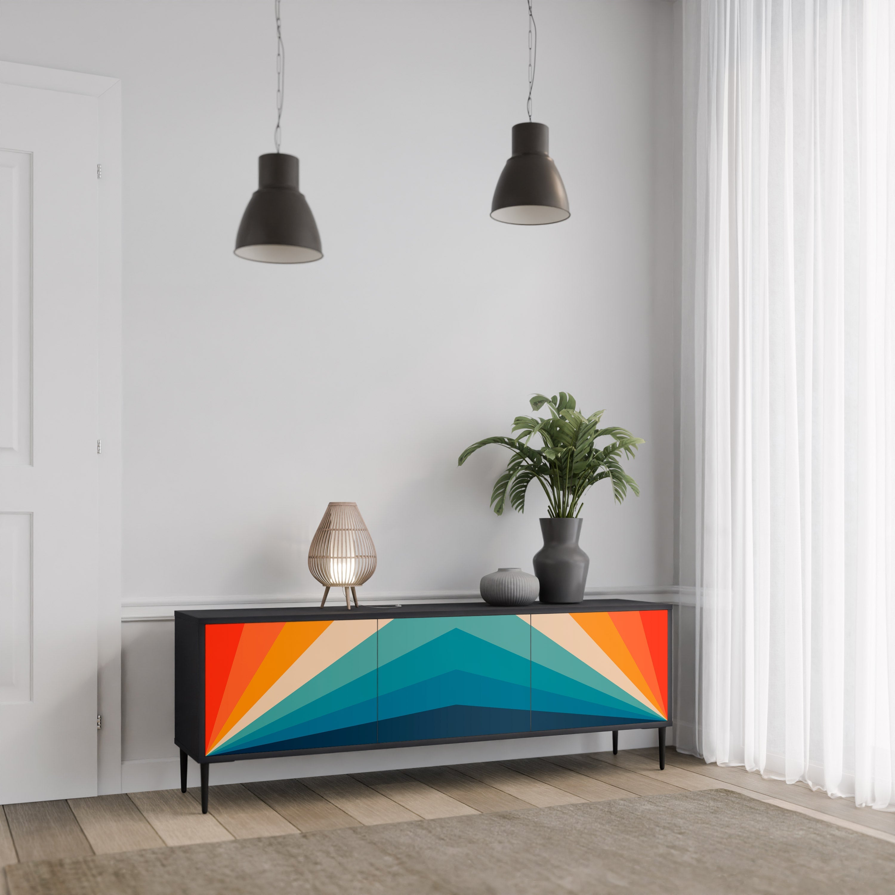 PRISM CONCUSSION Móvel de TV com 3 Portas em Acabamento Preto