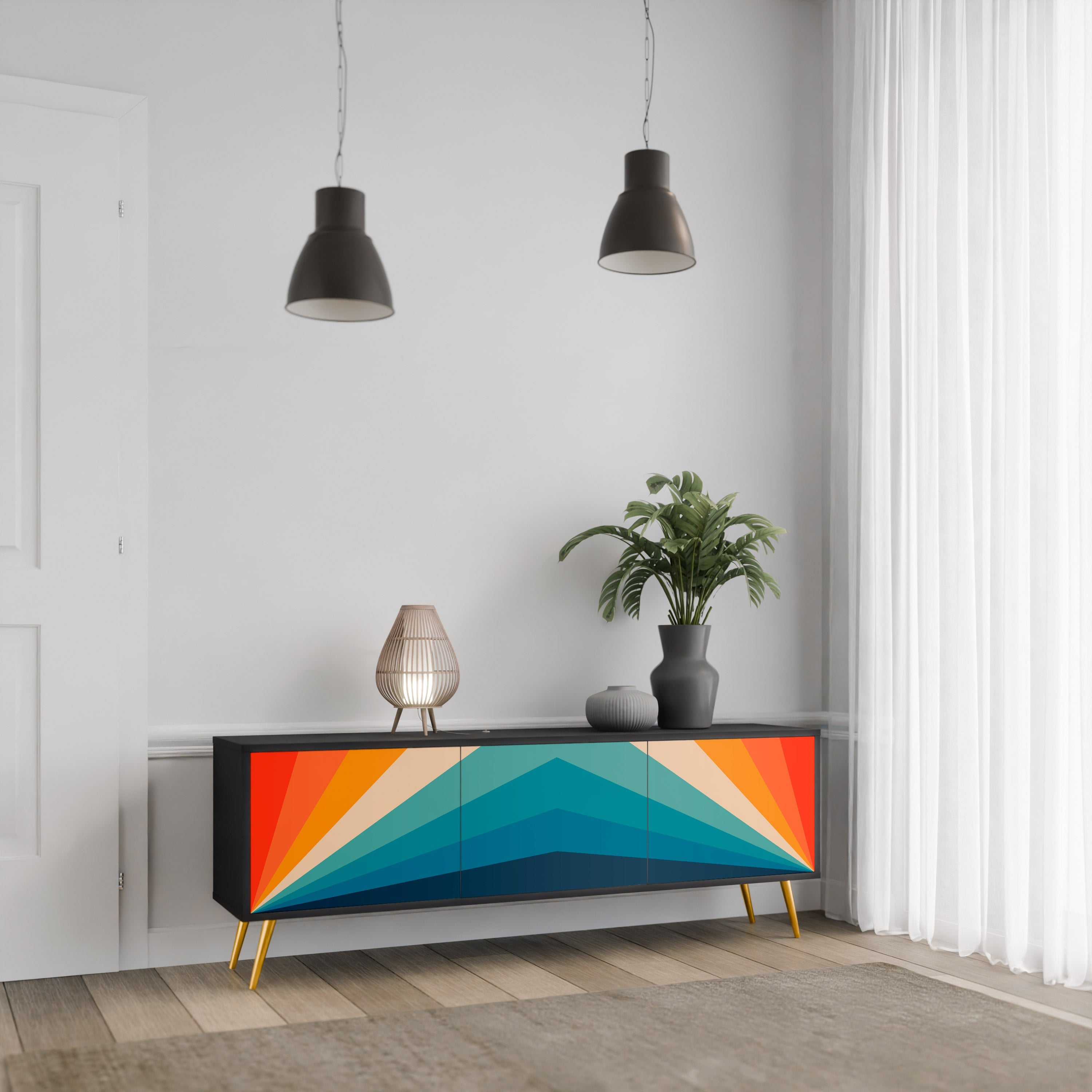 PRISM CONCUSSION Móvel de TV com 3 Portas em Acabamento Preto