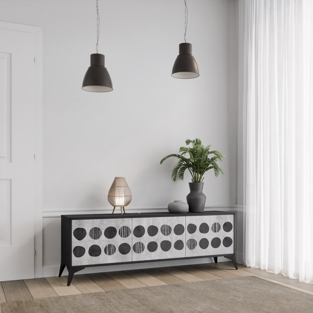 GHOSTLY GRADIENTS 3-Door TV Stand in Black Finish