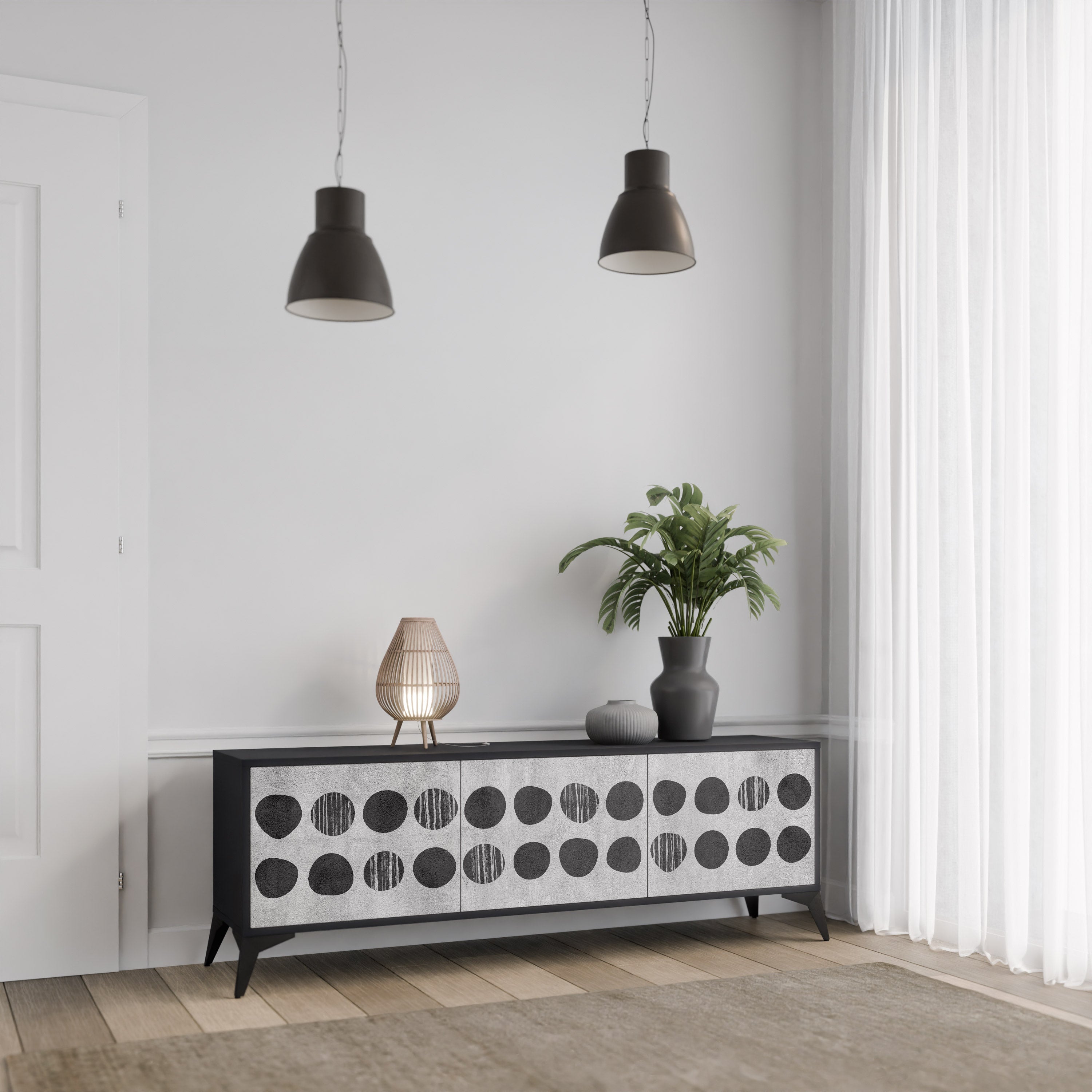 GHOSTLY GRADIENTS 3-Door TV Stand in Black Finish