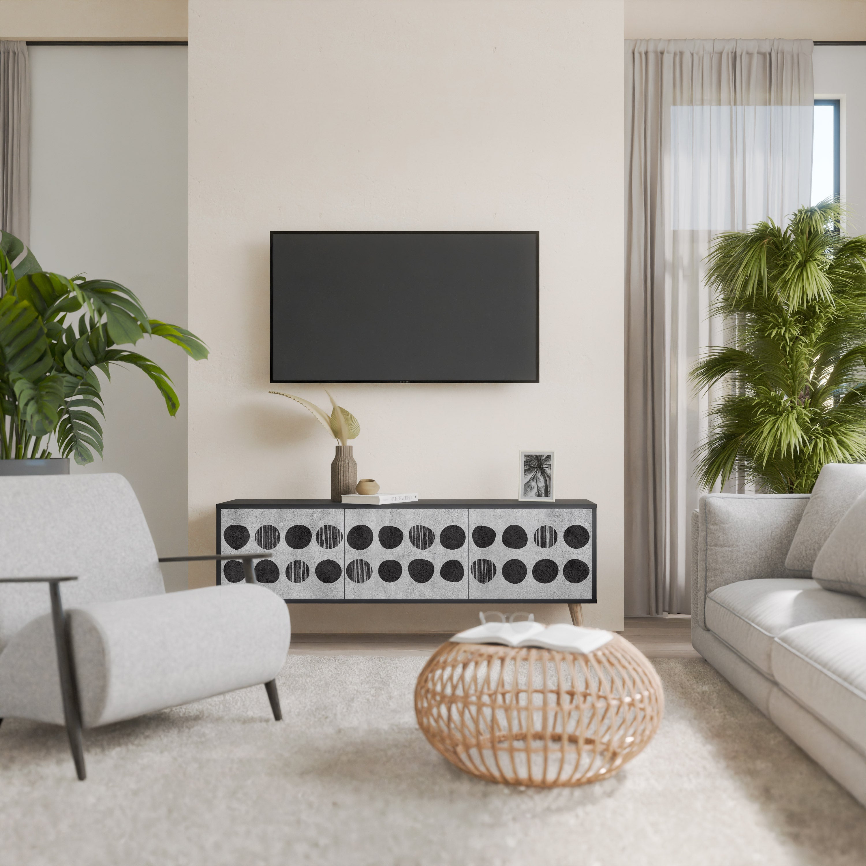 GHOSTLY GRADIENTS 3-Door TV Stand in Black Finish