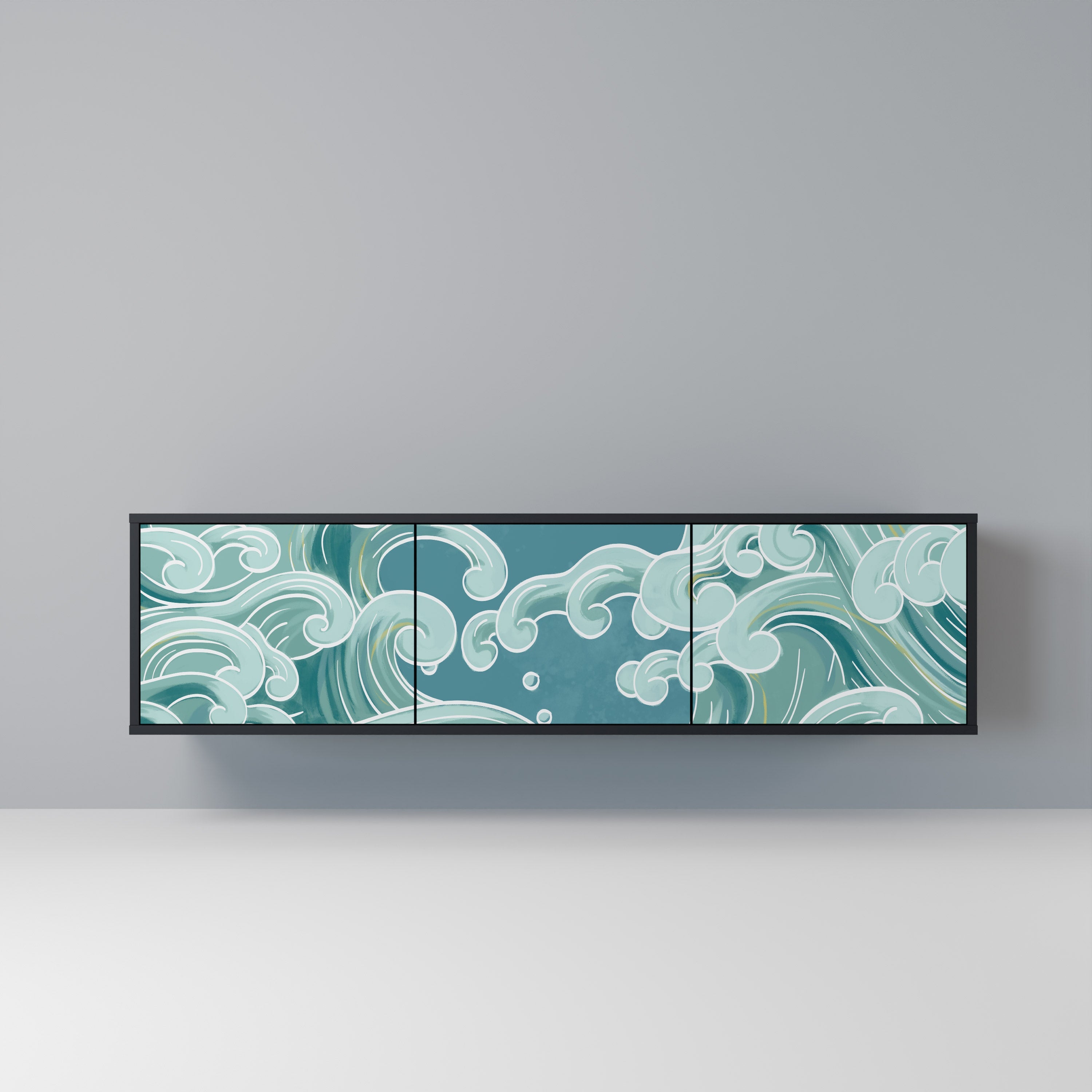 ASIAN SWAY Móvel de TV com 3 Portas em Acabamento Preto