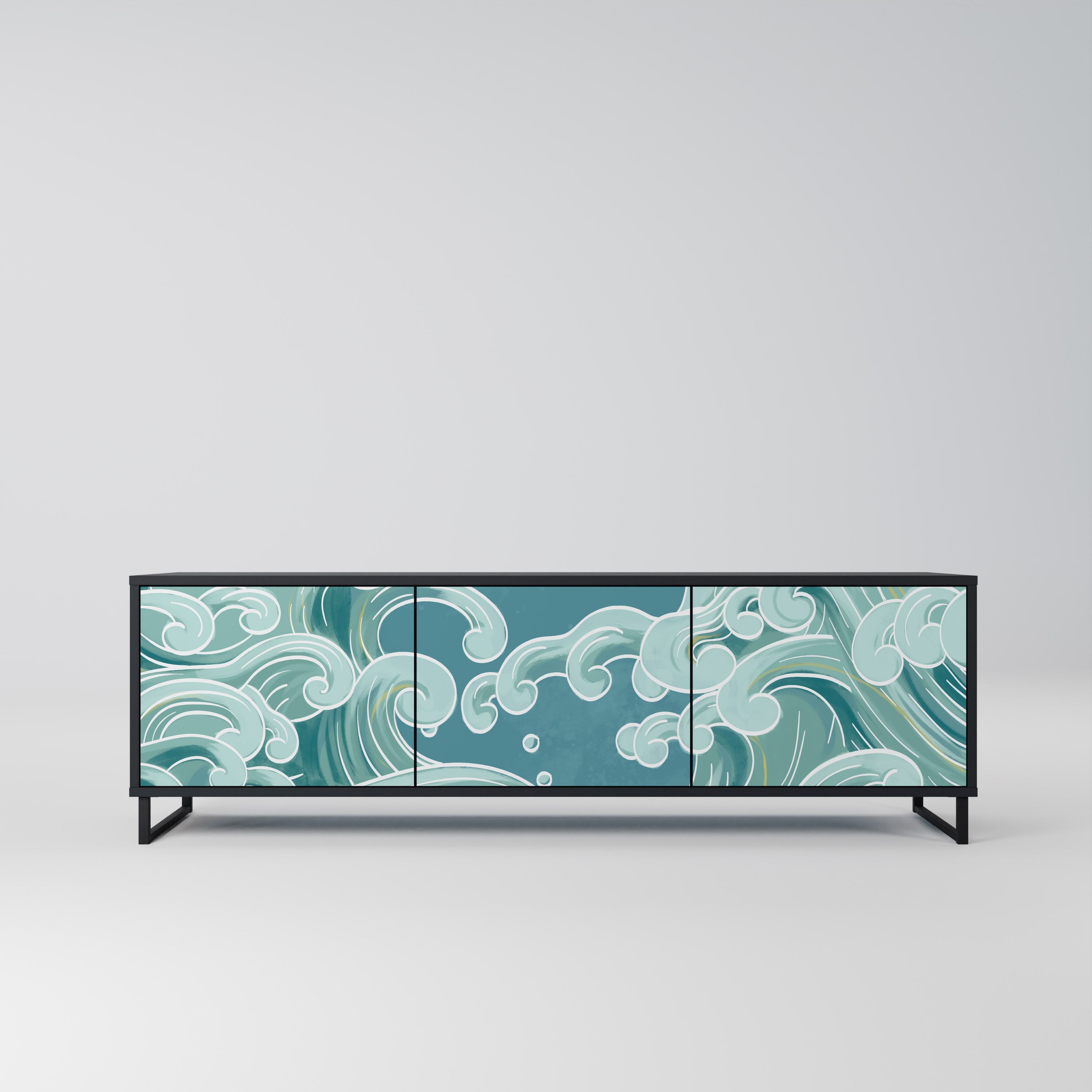 ASIAN SWAY Móvel de TV com 3 Portas em Acabamento Preto