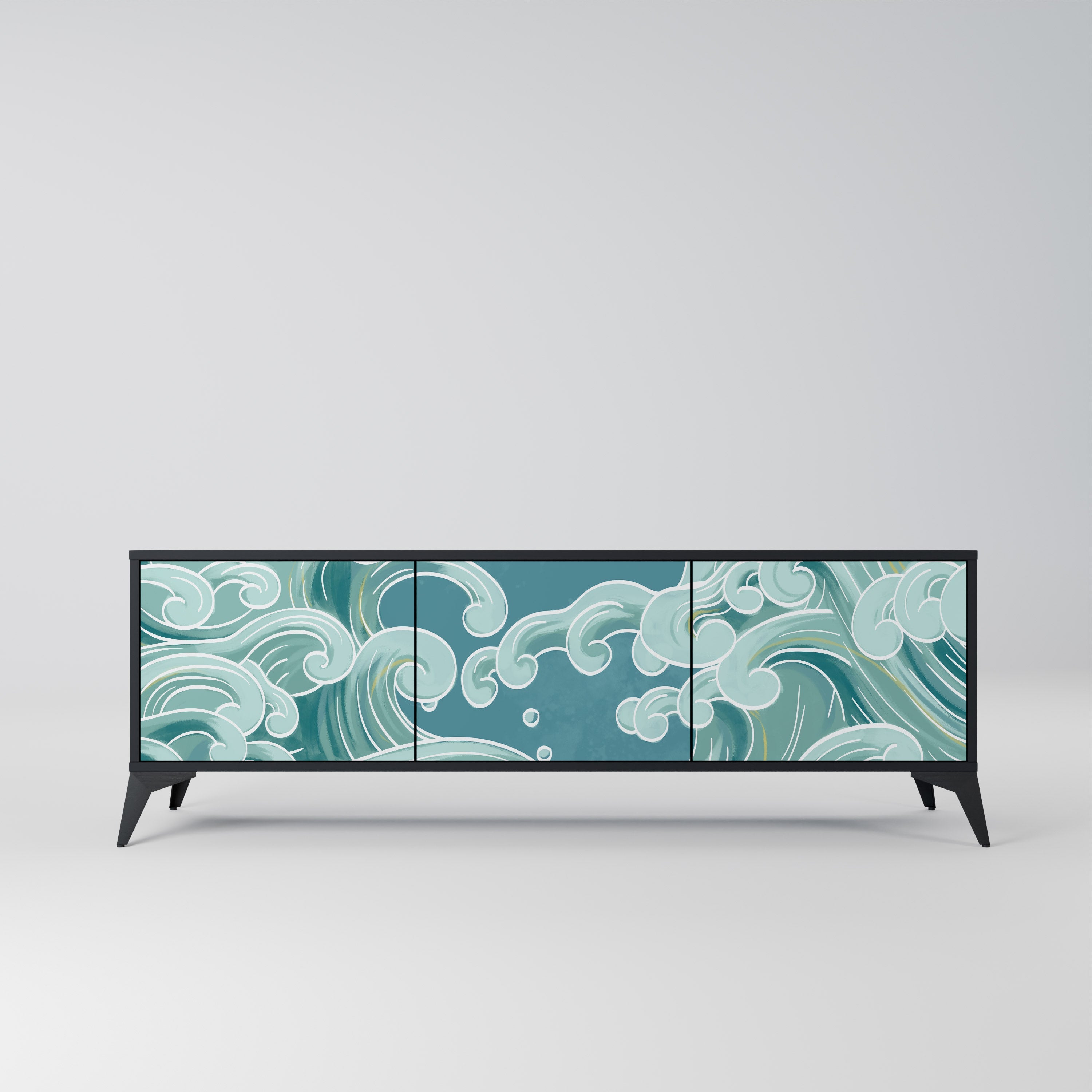 ASIAN SWAY Móvel de TV com 3 Portas em Acabamento Preto