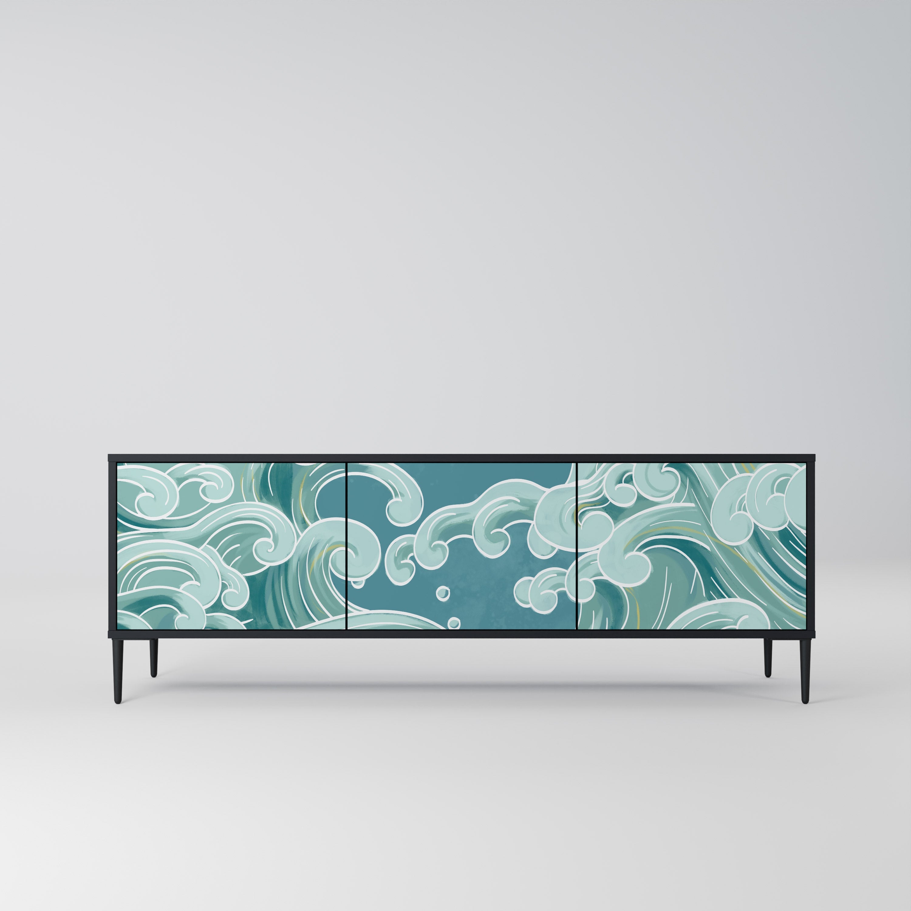 ASIAN SWAY Móvel de TV com 3 Portas em Acabamento Preto