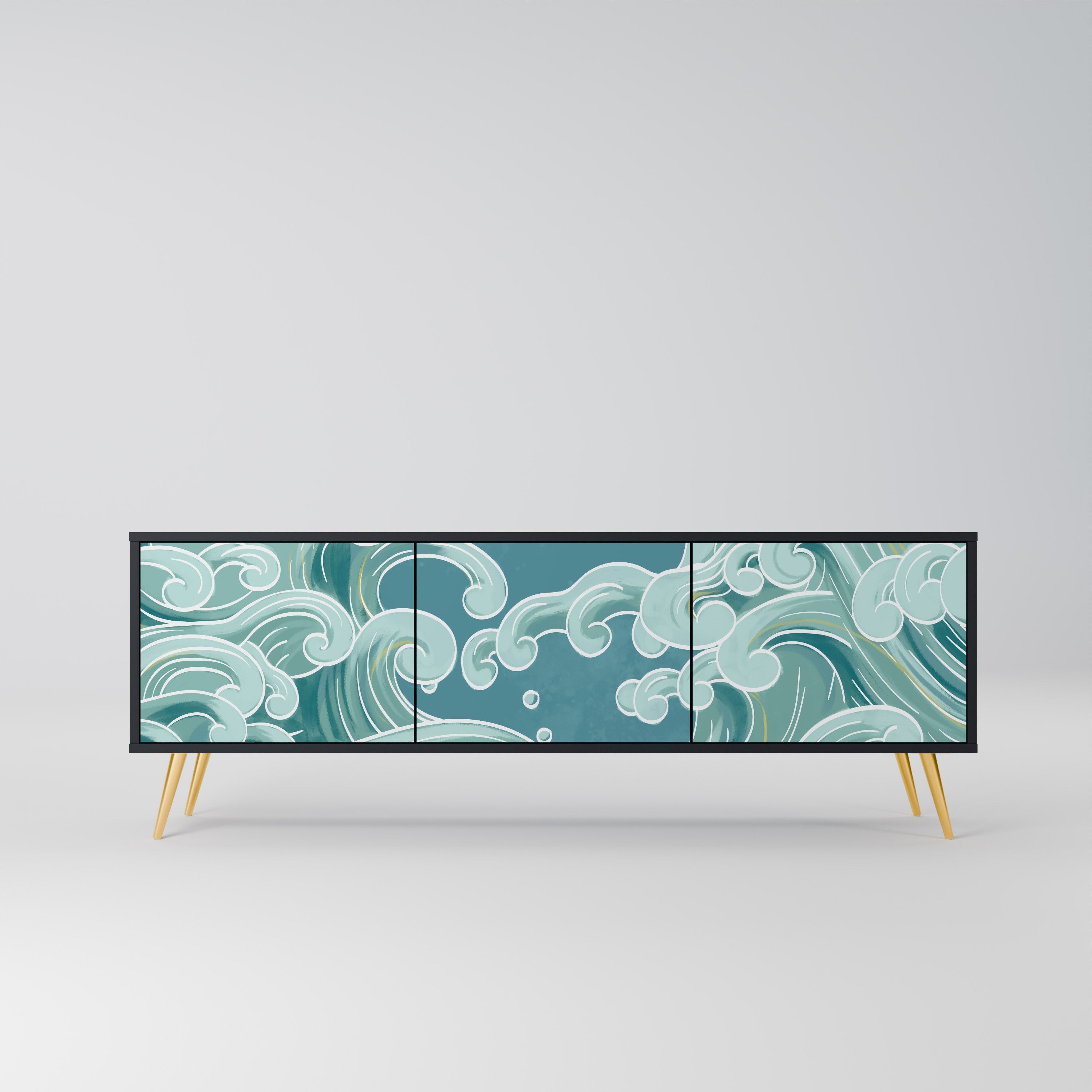 ASIAN SWAY Móvel de TV com 3 Portas em Acabamento Preto