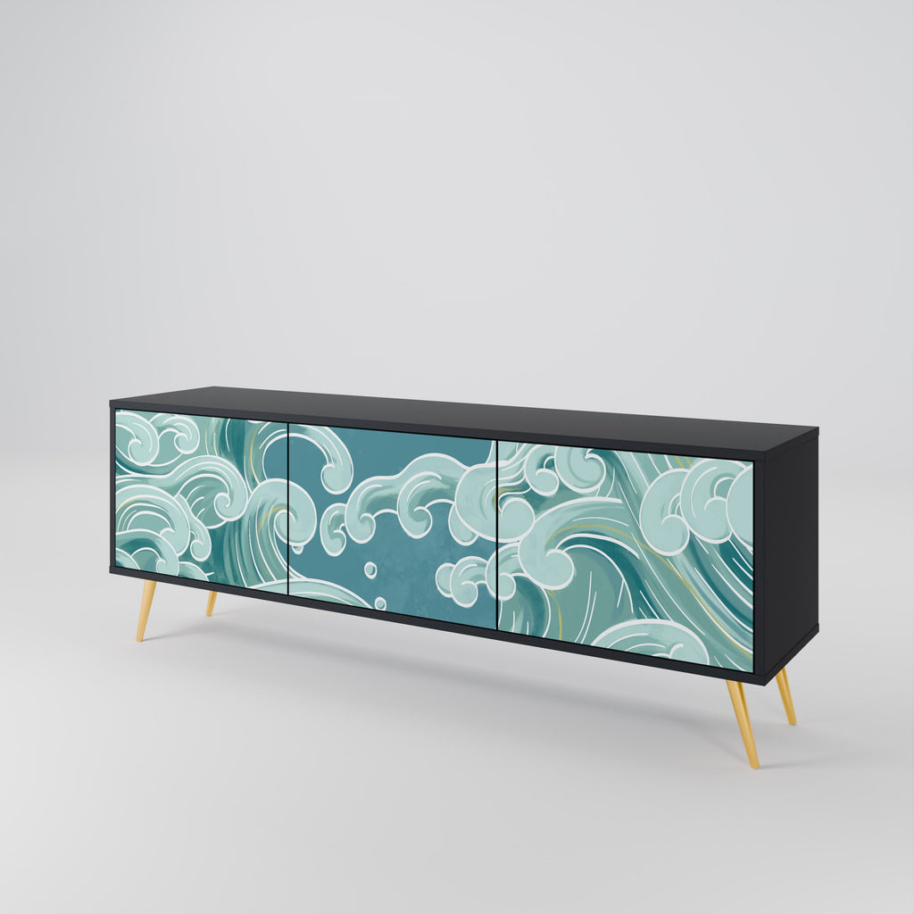 ASIAN SWAY 3-Door TV Stand in Black Finish