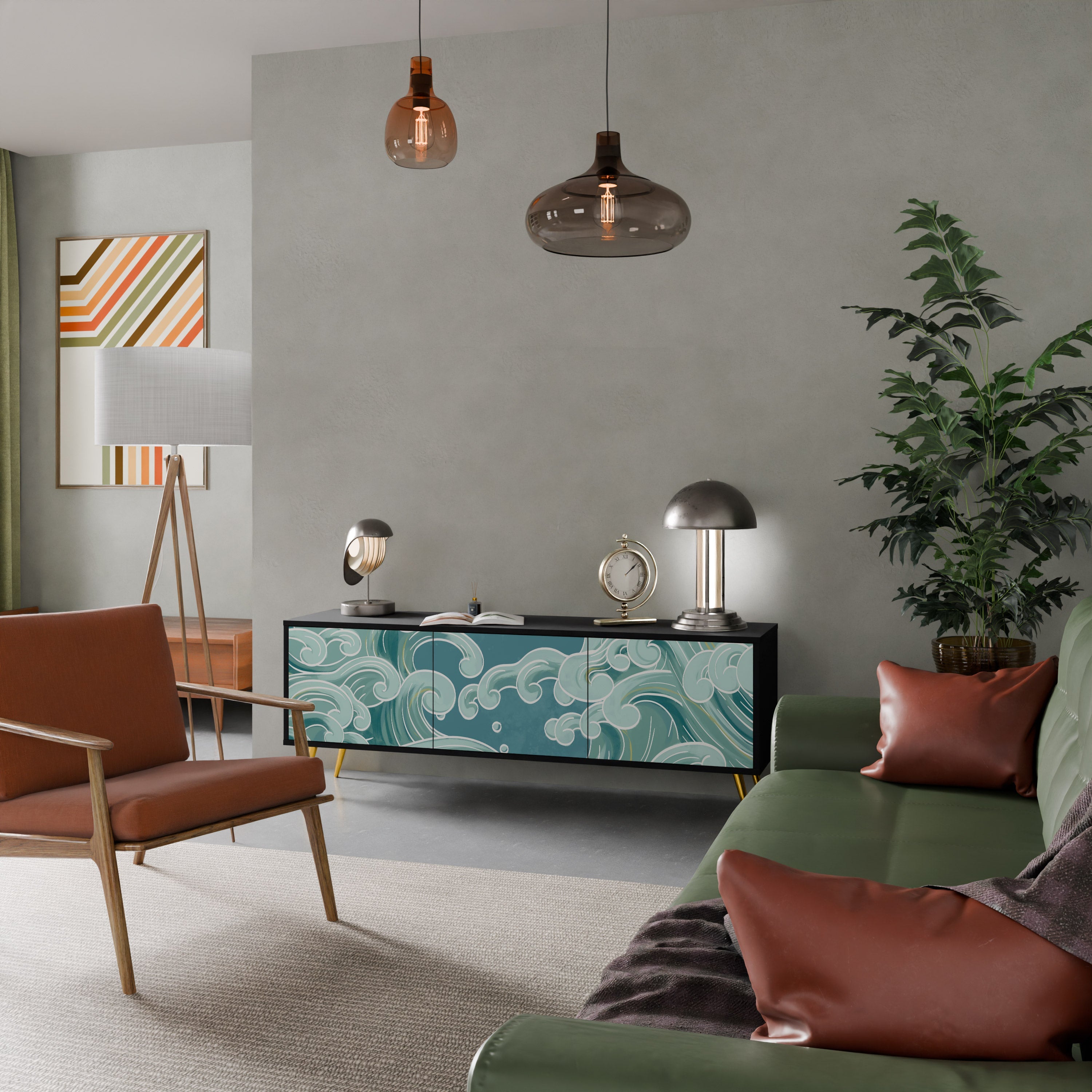 ASIAN SWAY 3-Door TV Stand in Black Finish