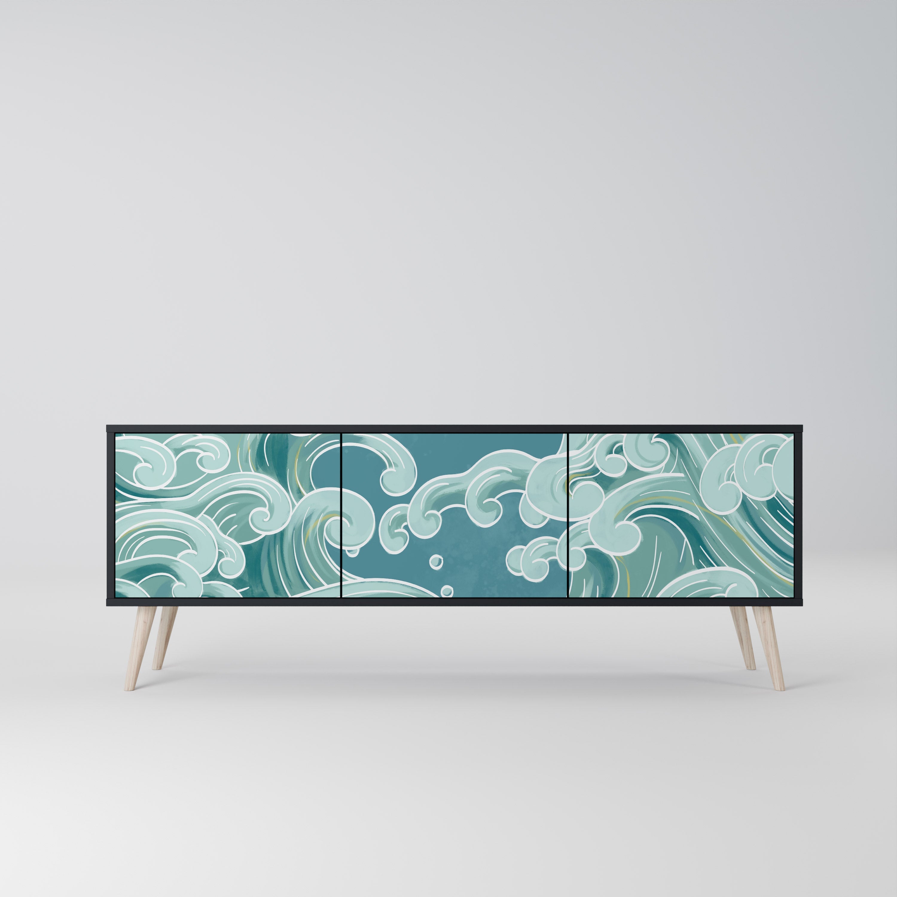 ASIAN SWAY Móvel de TV com 3 Portas em Acabamento Preto