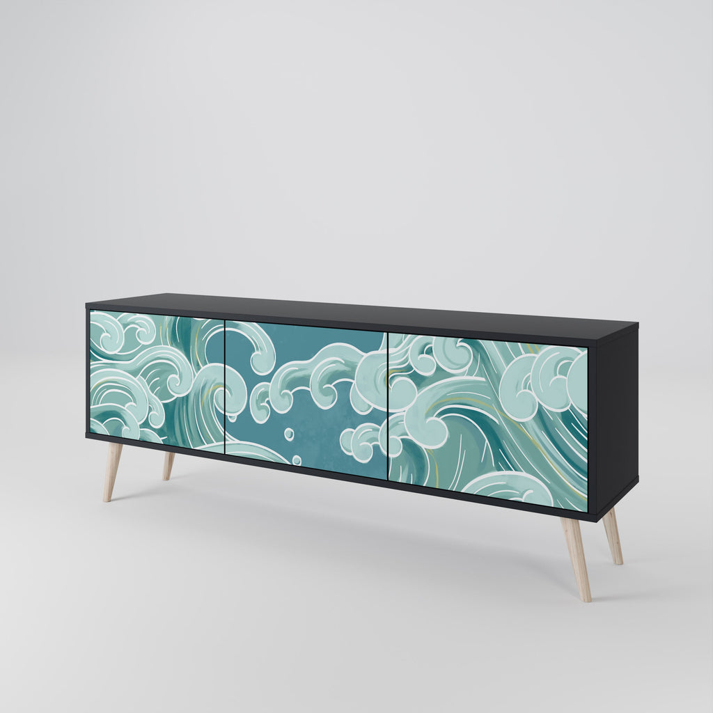 ASIAN SWAY 3-Door TV Stand in Black Finish