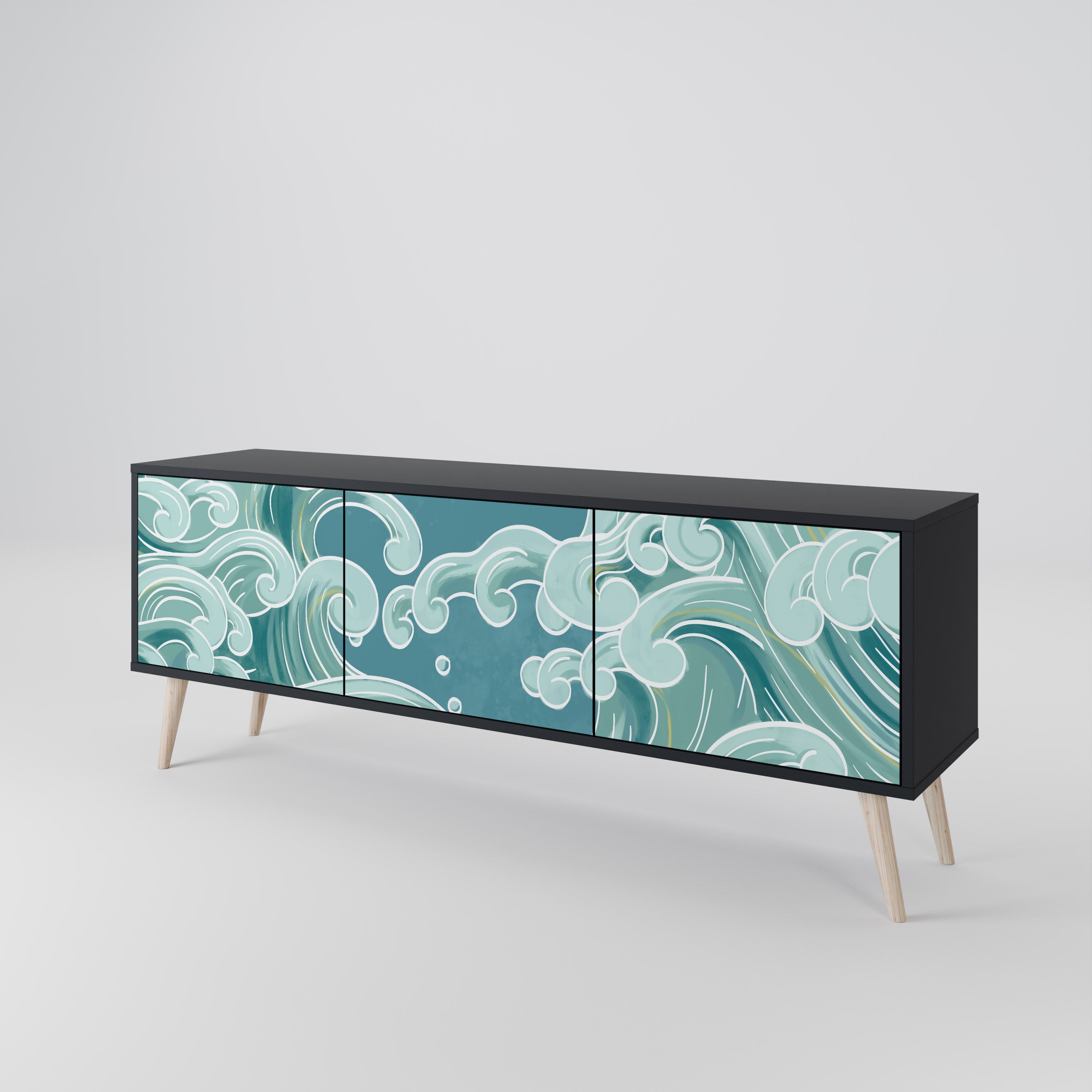 ASIAN SWAY 3-Door TV Stand in Black Finish