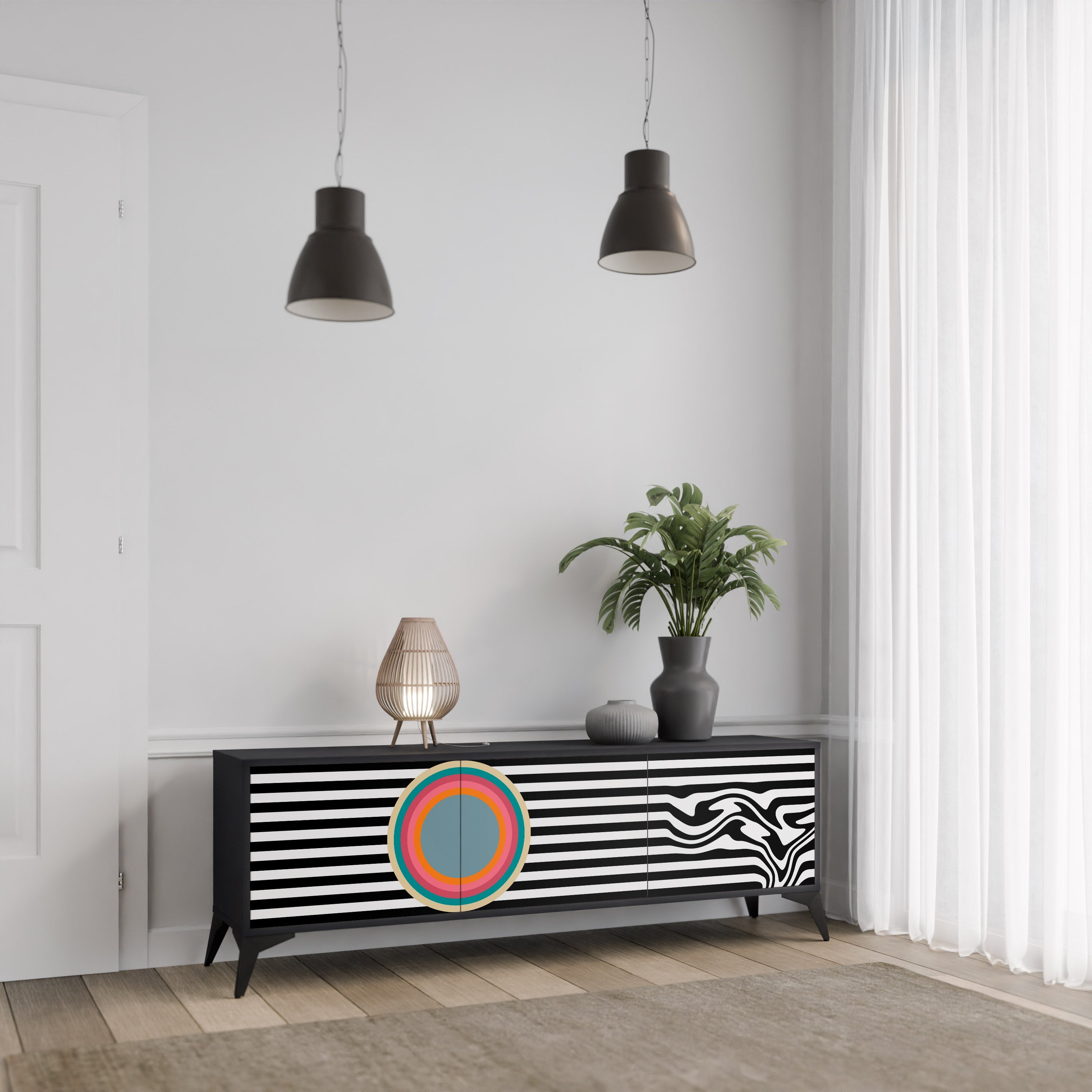 SPECTRA SHOWCASE 3-Door TV Stand in Black Finish