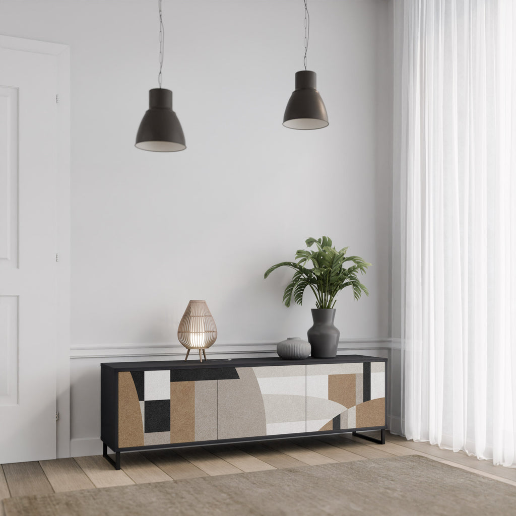 DELICATE MEMENTO 3-Door TV Stand in Black Finish