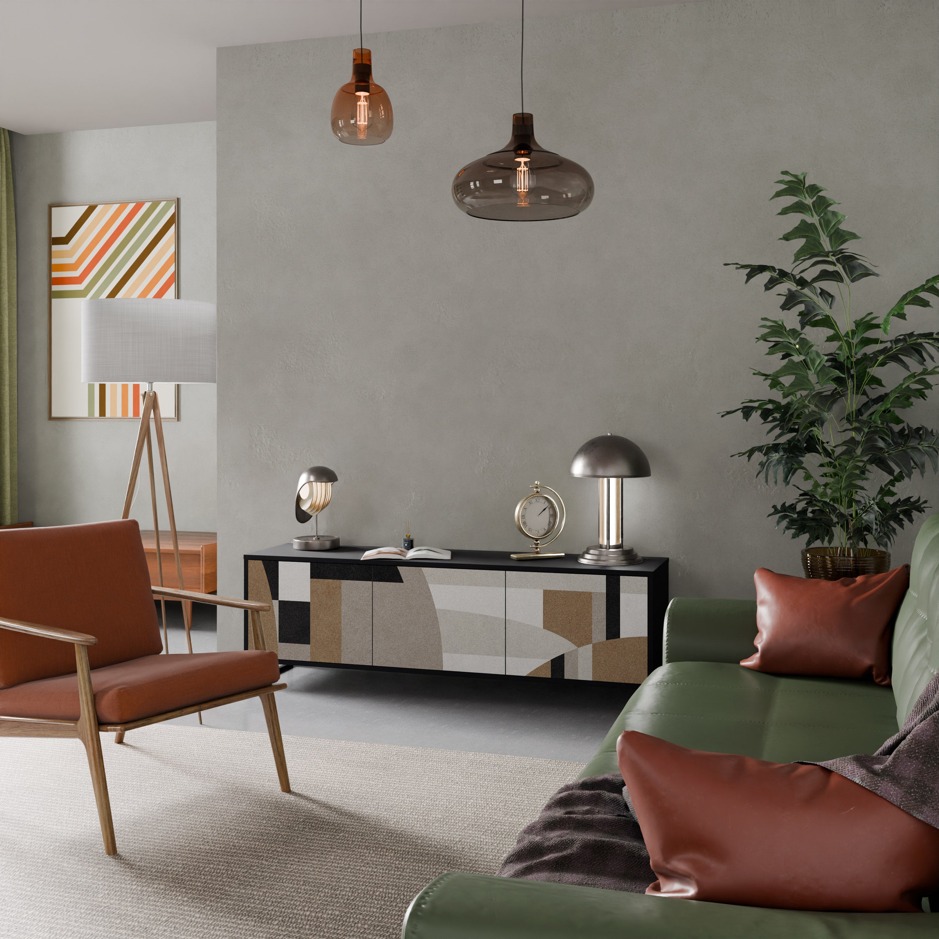 DELICATE MEMENTO 3-Door TV Stand in Black Finish