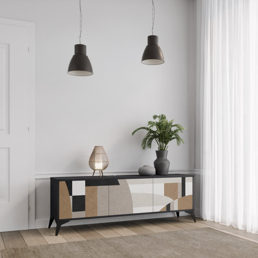 DELICATE MEMENTO 3-Door TV Stand in Black Finish