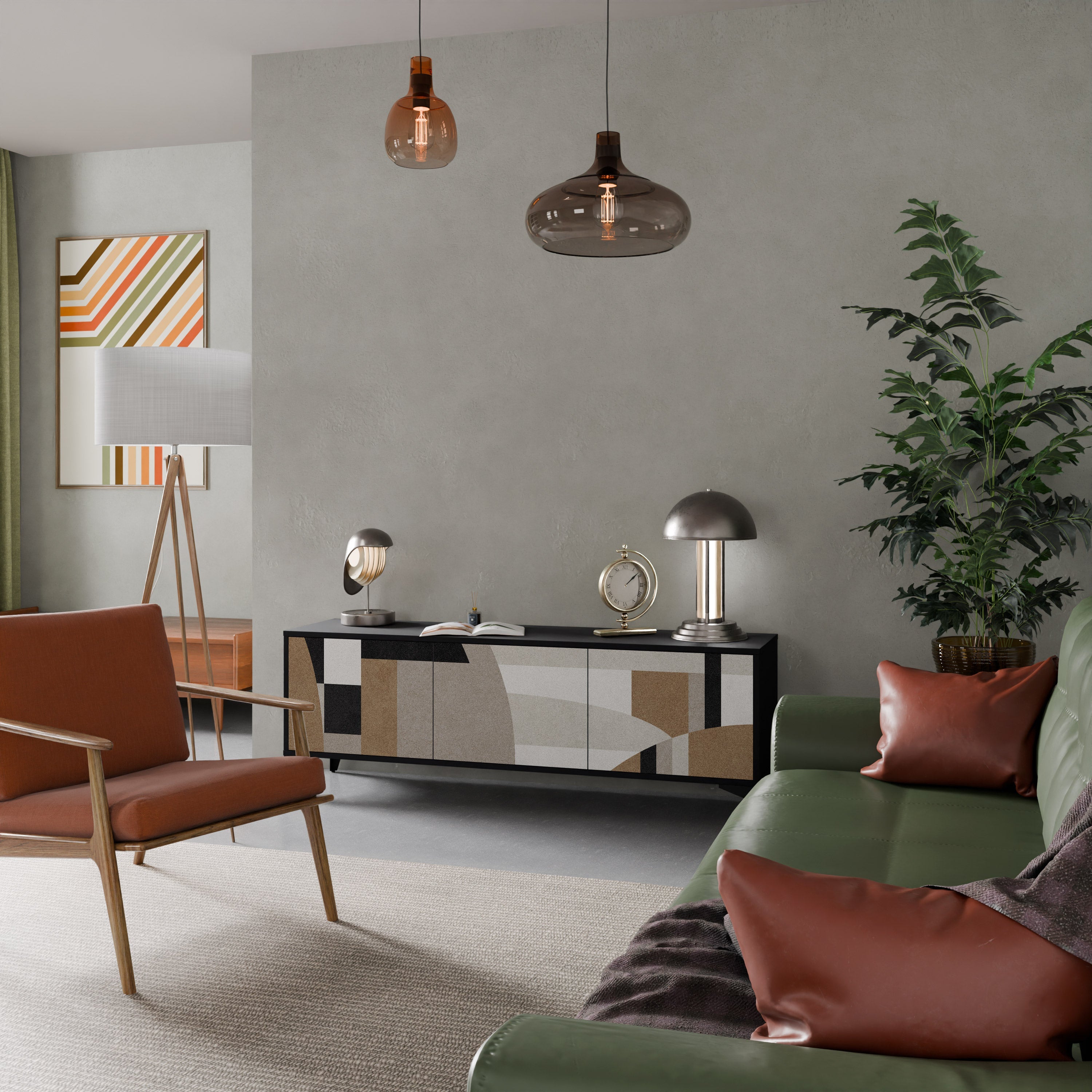 DELICATE MEMENTO 3-Door TV Stand in Black Finish