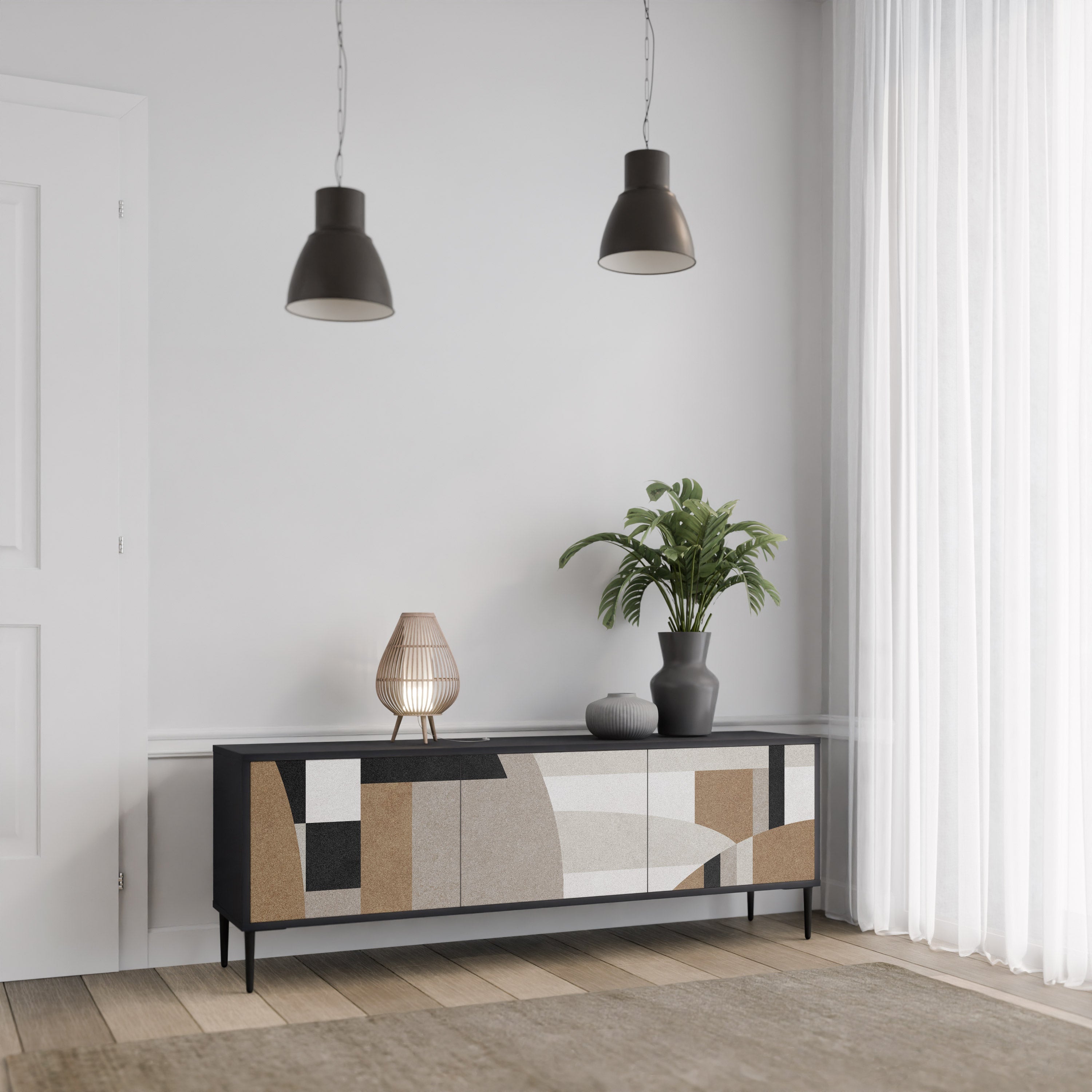 DELICATE MEMENTO Móvel de TV com 3 Portas em Acabamento Preto