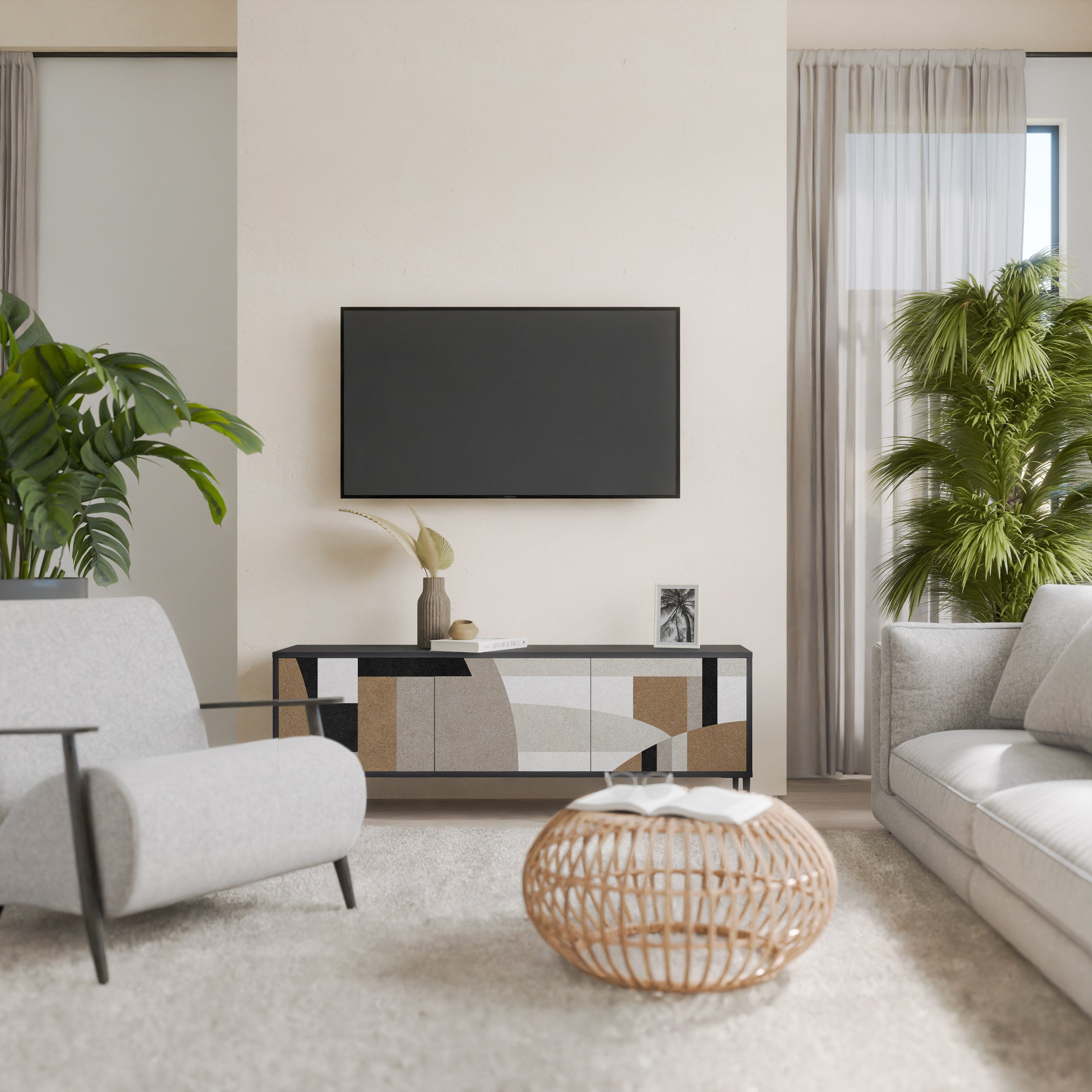 DELICATE MEMENTO Móvel de TV com 3 Portas em Acabamento Preto