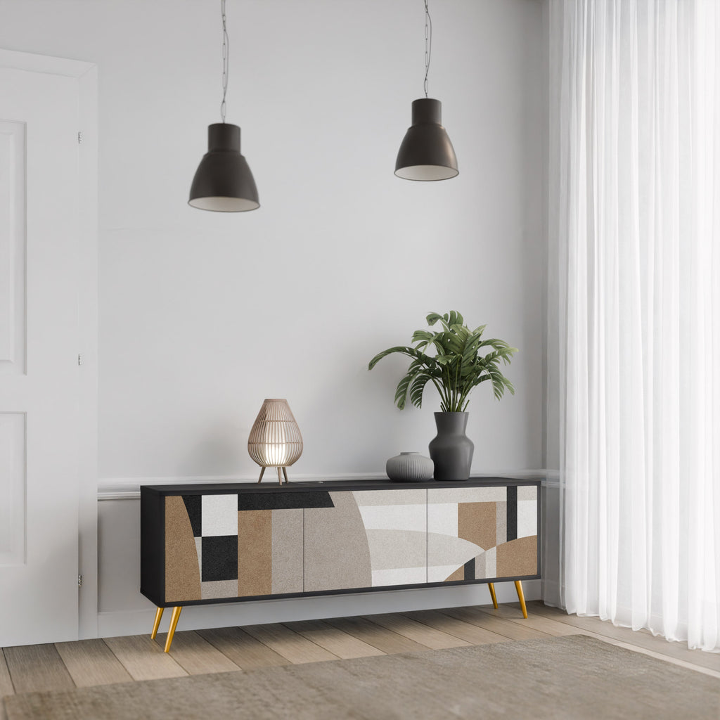 DELICATE MEMENTO 3-Door TV Stand in Black Finish