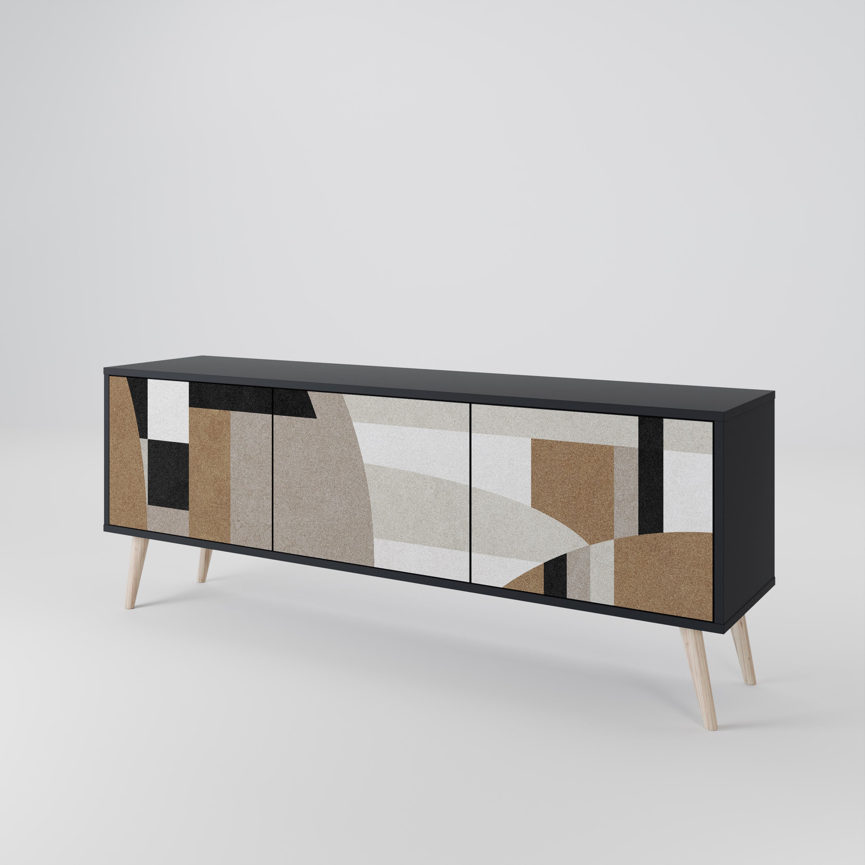 DELICATE MEMENTO 3-Door TV Stand in Black Finish