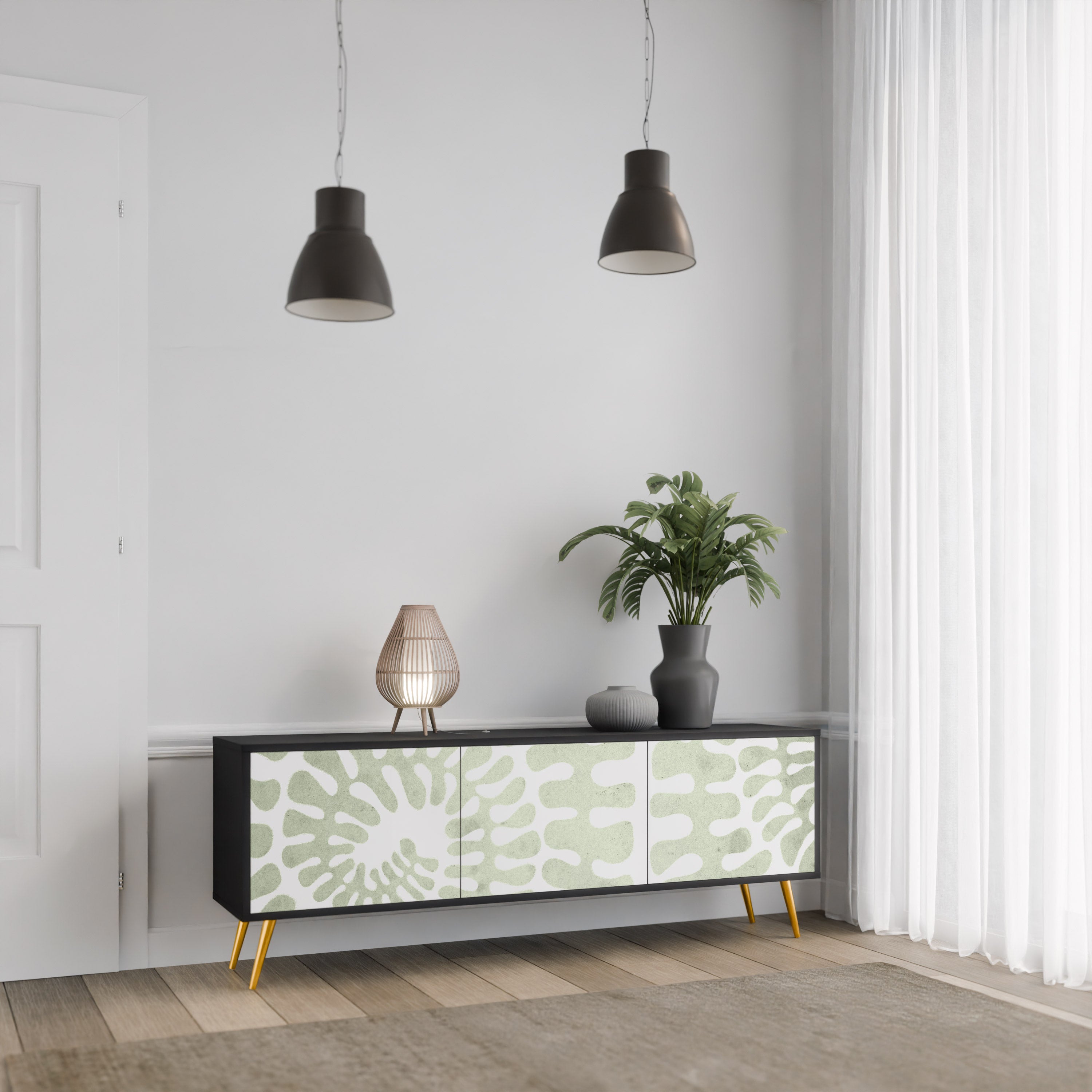 HELIX DANCE Móvel de TV com 3 Portas em Acabamento Preto