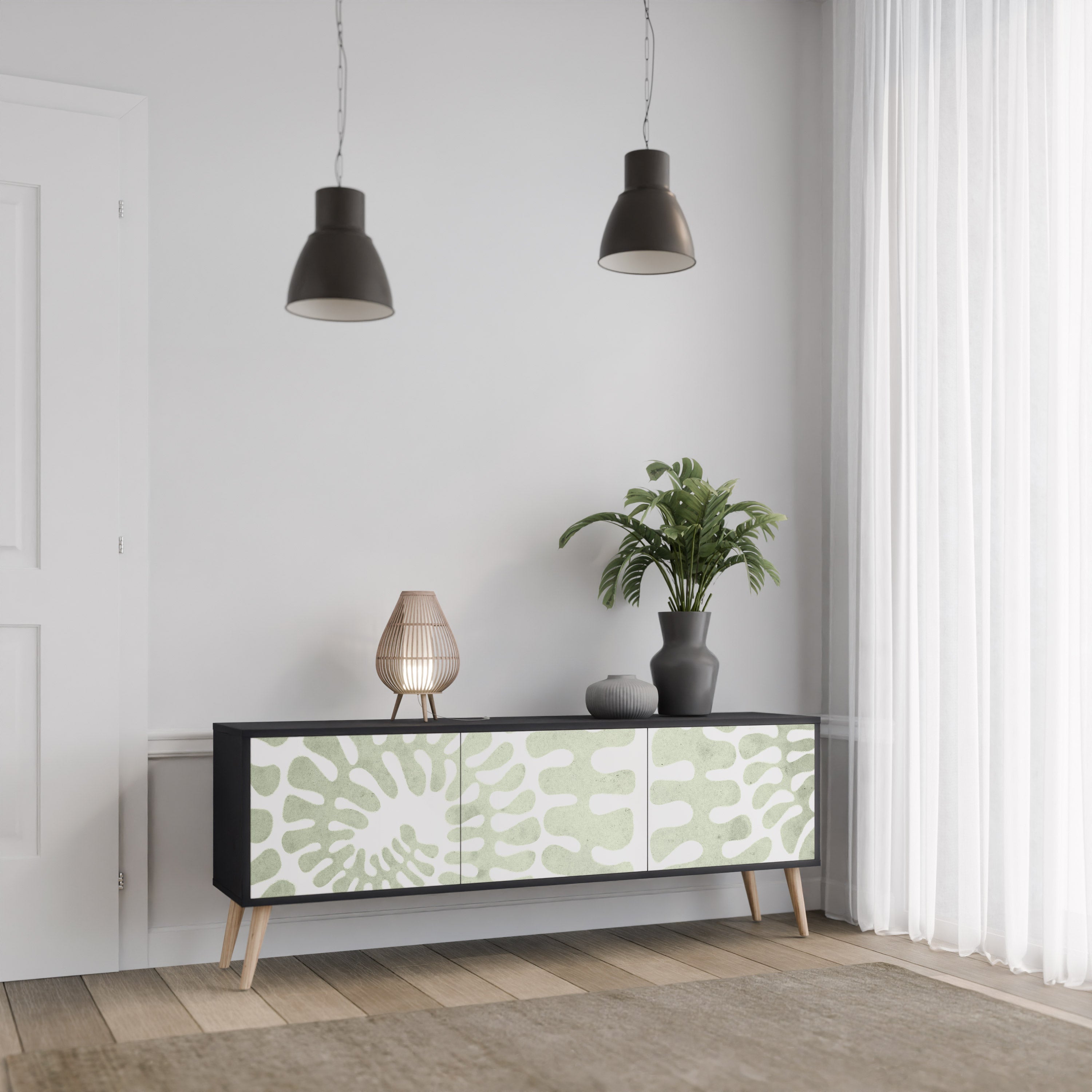 HELIX DANCE Móvel de TV com 3 Portas em Acabamento Preto