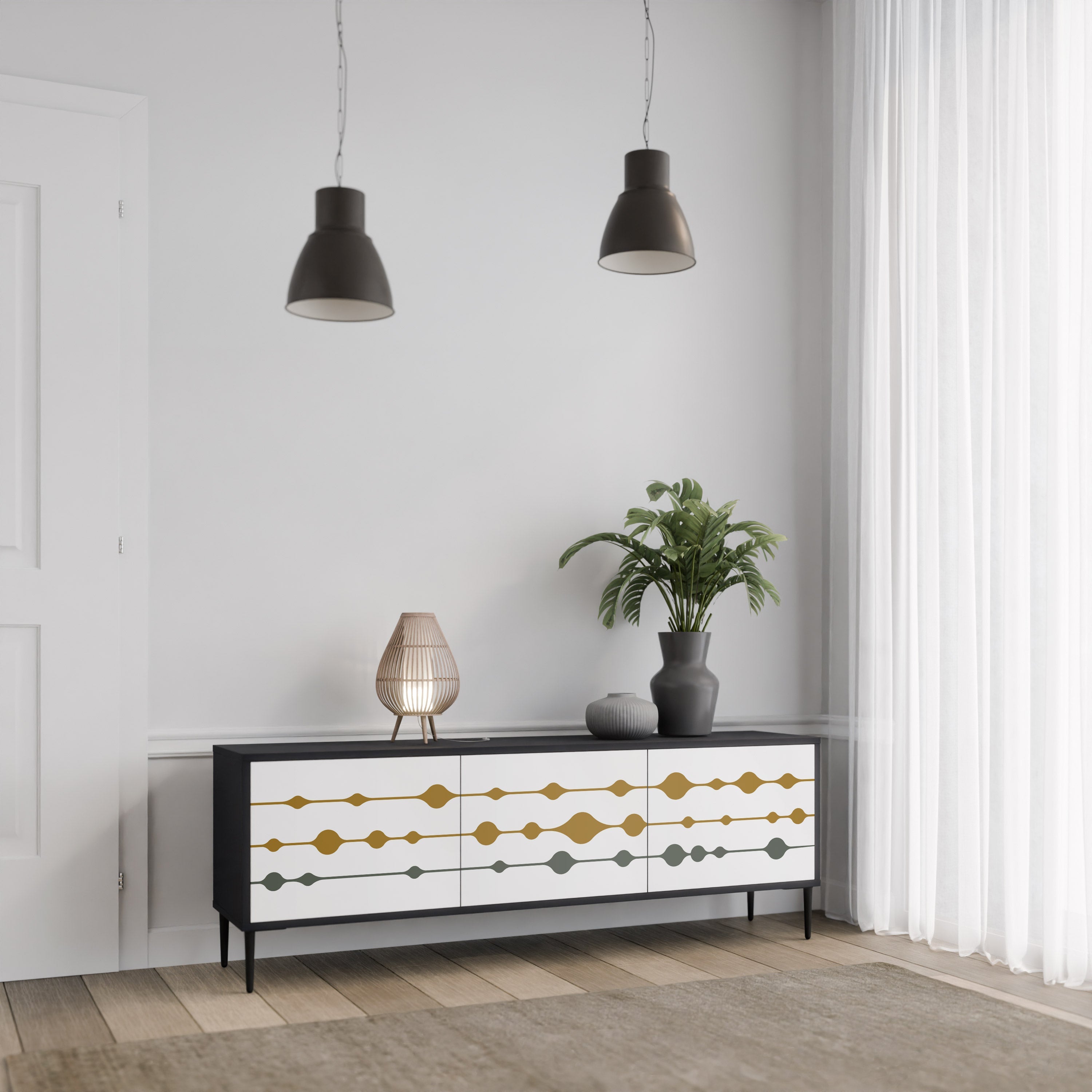 VIVID TONE Móvel de TV com 3 Portas em Acabamento Preto