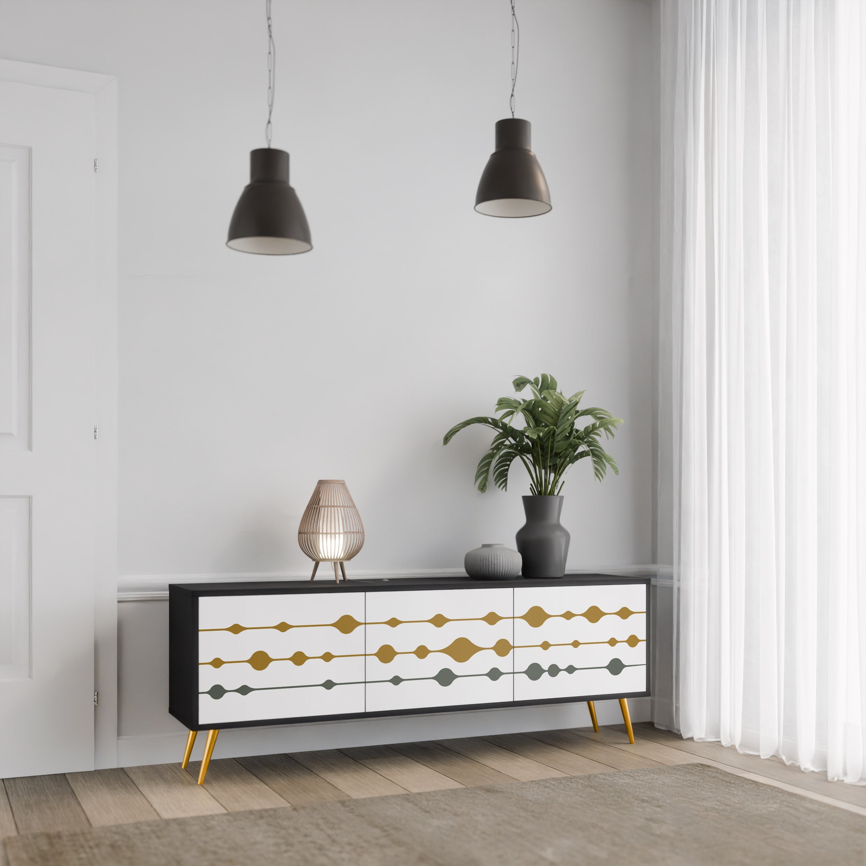 VIVID TONE Móvel de TV com 3 Portas em Acabamento Preto