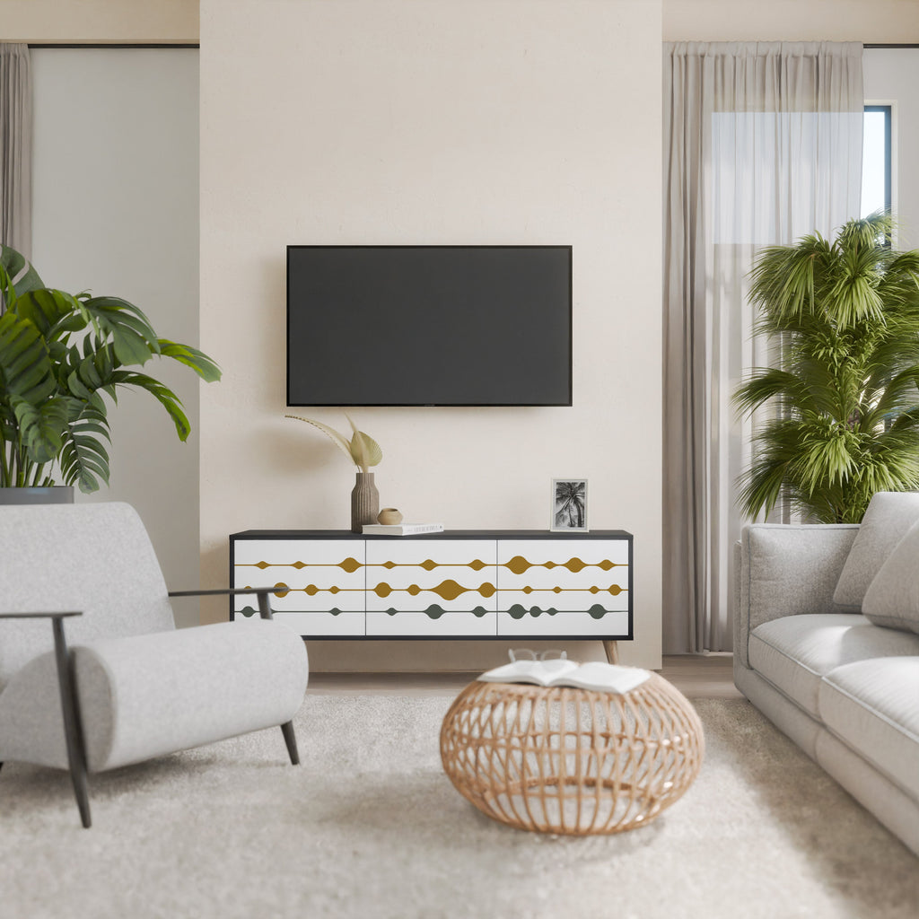 VIVID TONE Móvel de TV com 3 Portas em Acabamento Preto