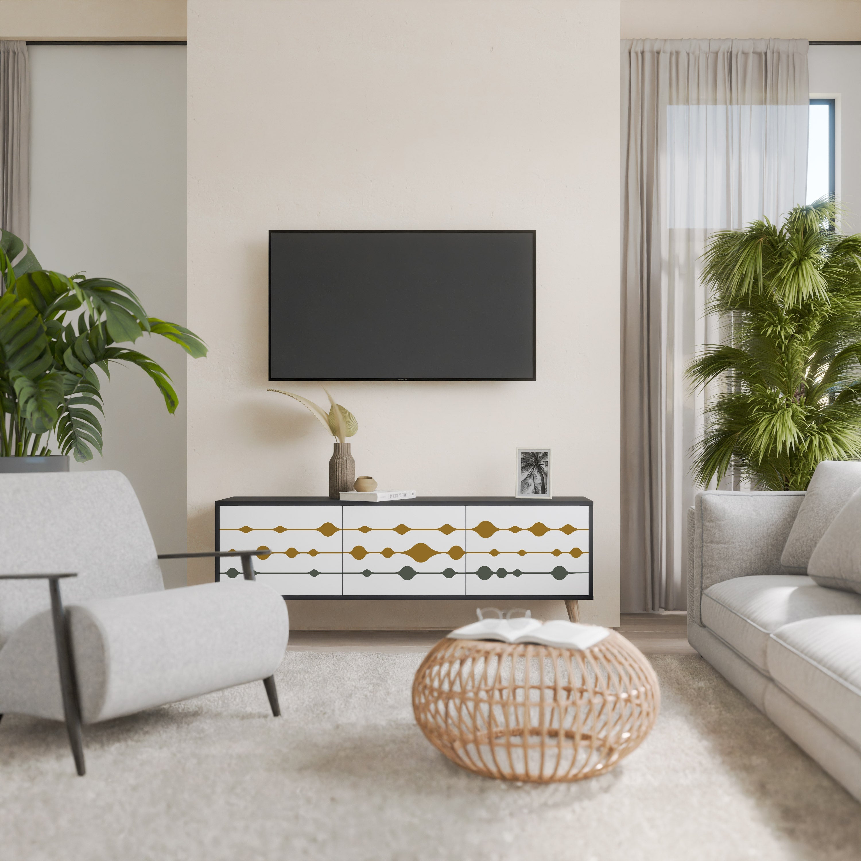 VIVID TONE Móvel de TV com 3 Portas em Acabamento Preto