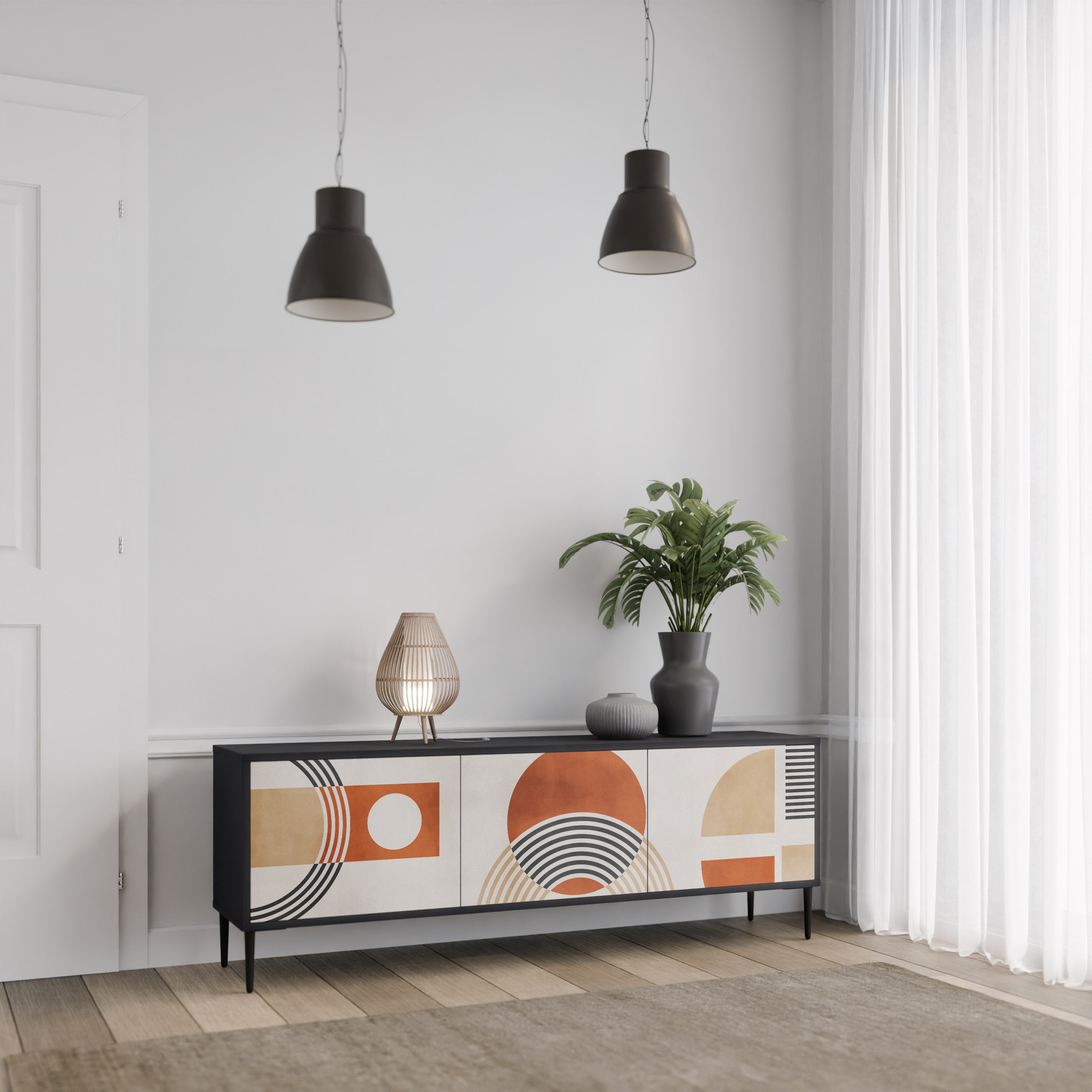 SPACE AROUND Móvel de TV com 3 Portas em Acabamento Preto