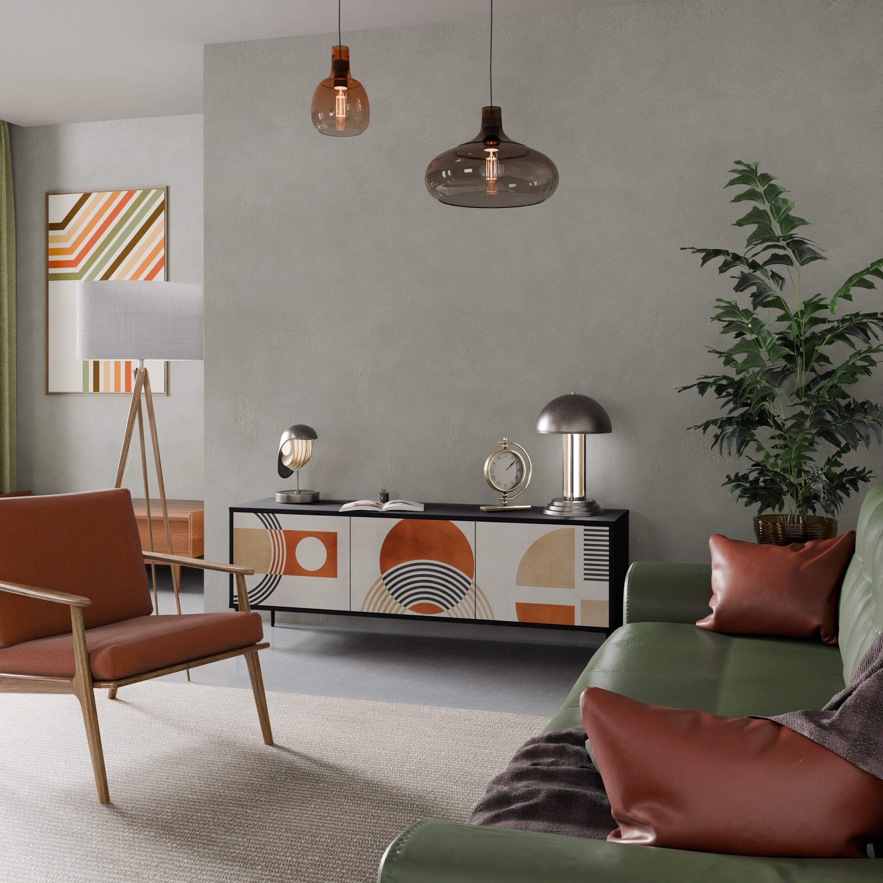 SPACE AROUND Móvel de TV com 3 Portas em Acabamento Preto