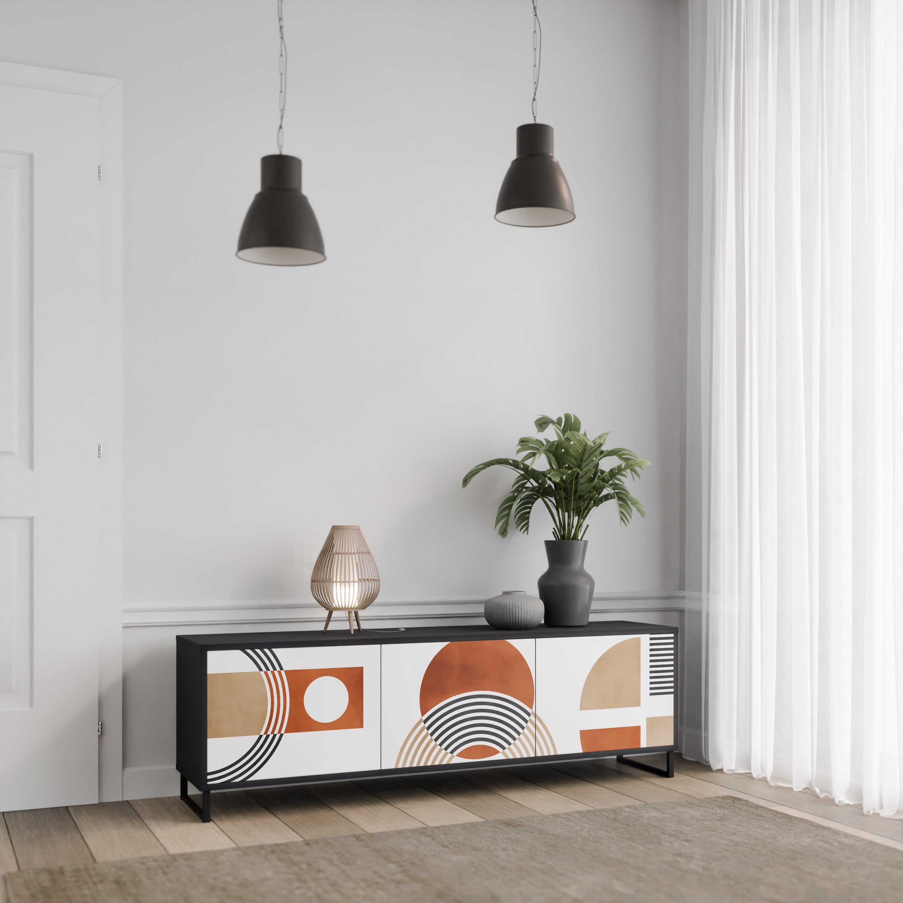 CIRCLE RHYTM Móvel de TV com 3 Portas em Acabamento Preto